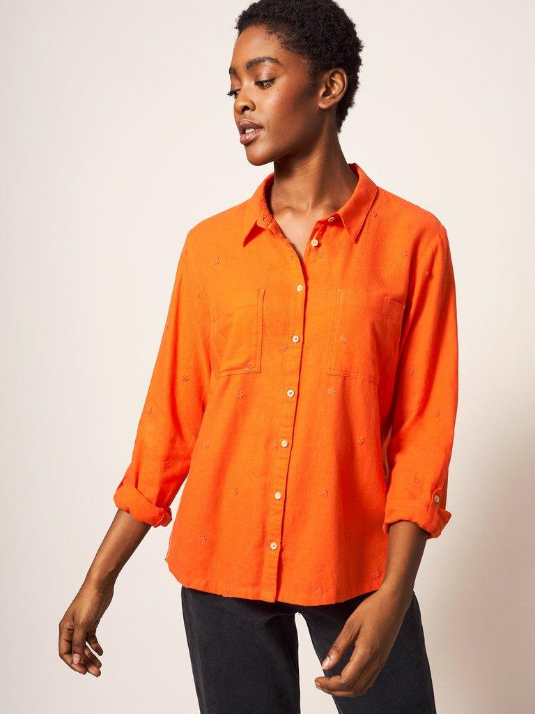 Emilia Organic Cotton Long Sleeve Shirt in BRT RED - LIFESTYLE