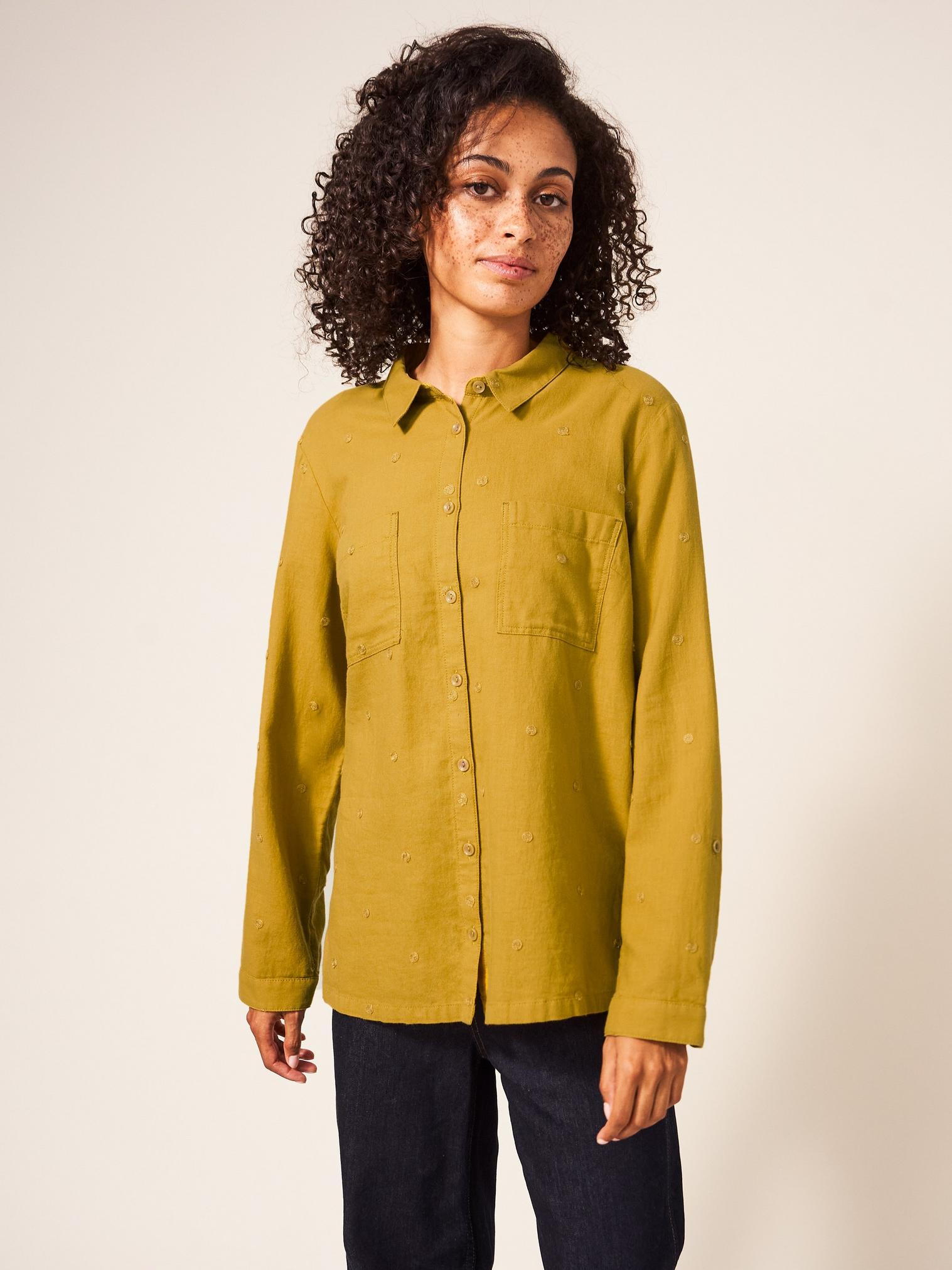 Emilia Organic Cotton Long Sleeve Shirt in CHARTREUSE MULTI White Stuff
