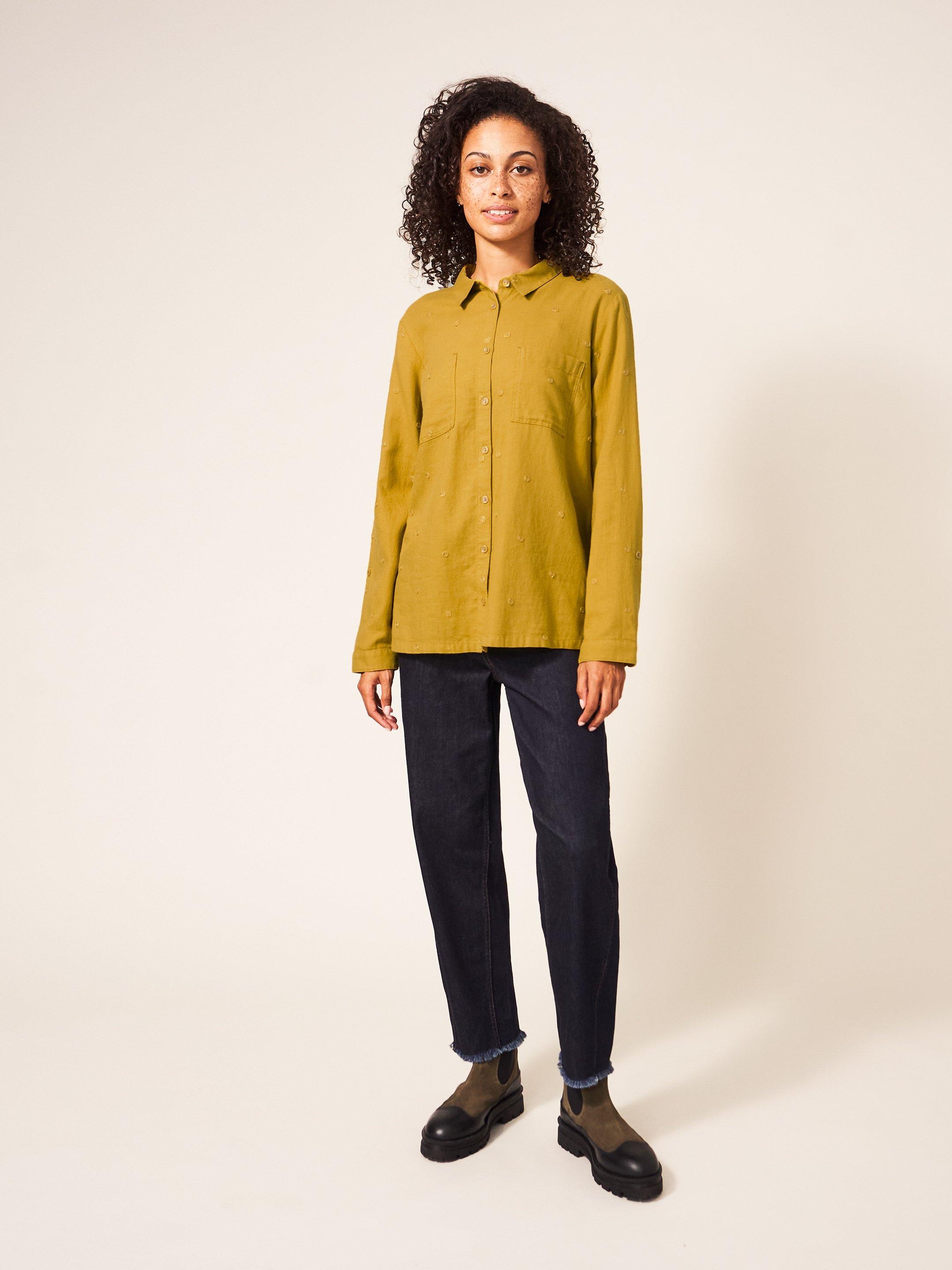 Emilia Organic Cotton Long Sleeve Shirt in CHART MLT - MODEL FRONT