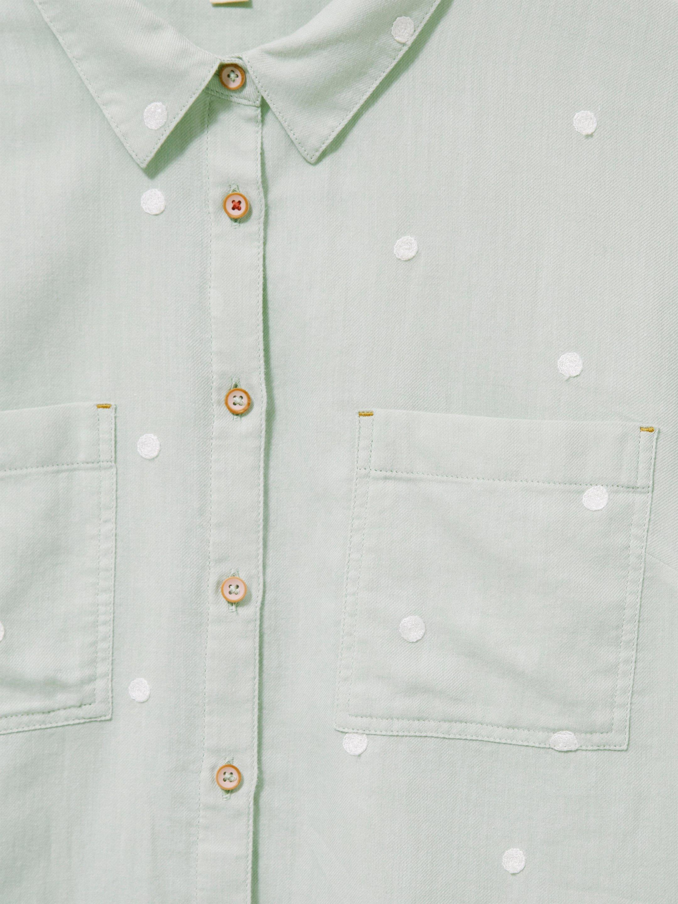 Emilia Organic Cotton Long Sleeve Shirt in GREEN MLT - FLAT DETAIL
