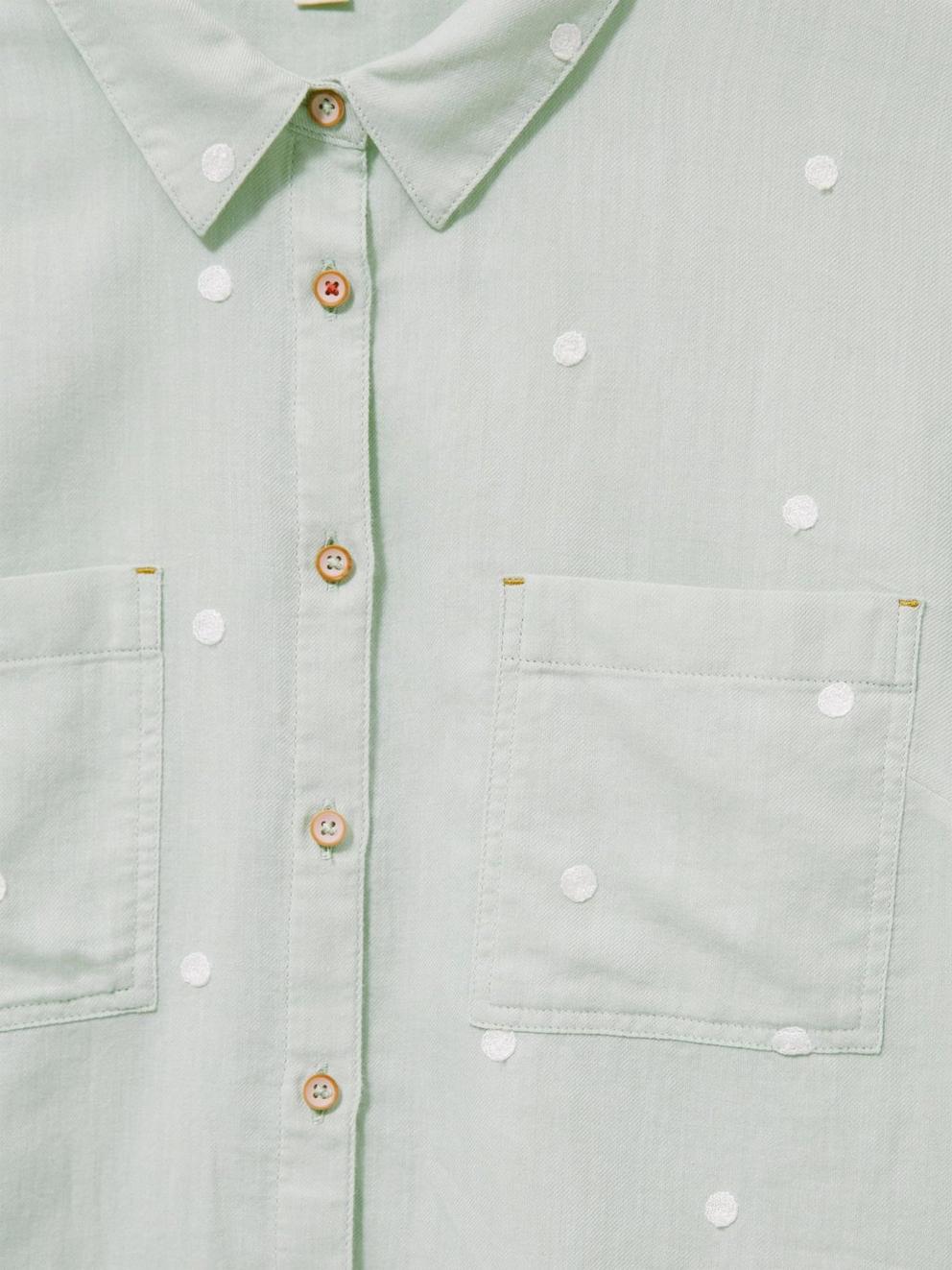 Emilia Organic Cotton Long Sleeve Shirt in GREEN MLT - FLAT DETAIL