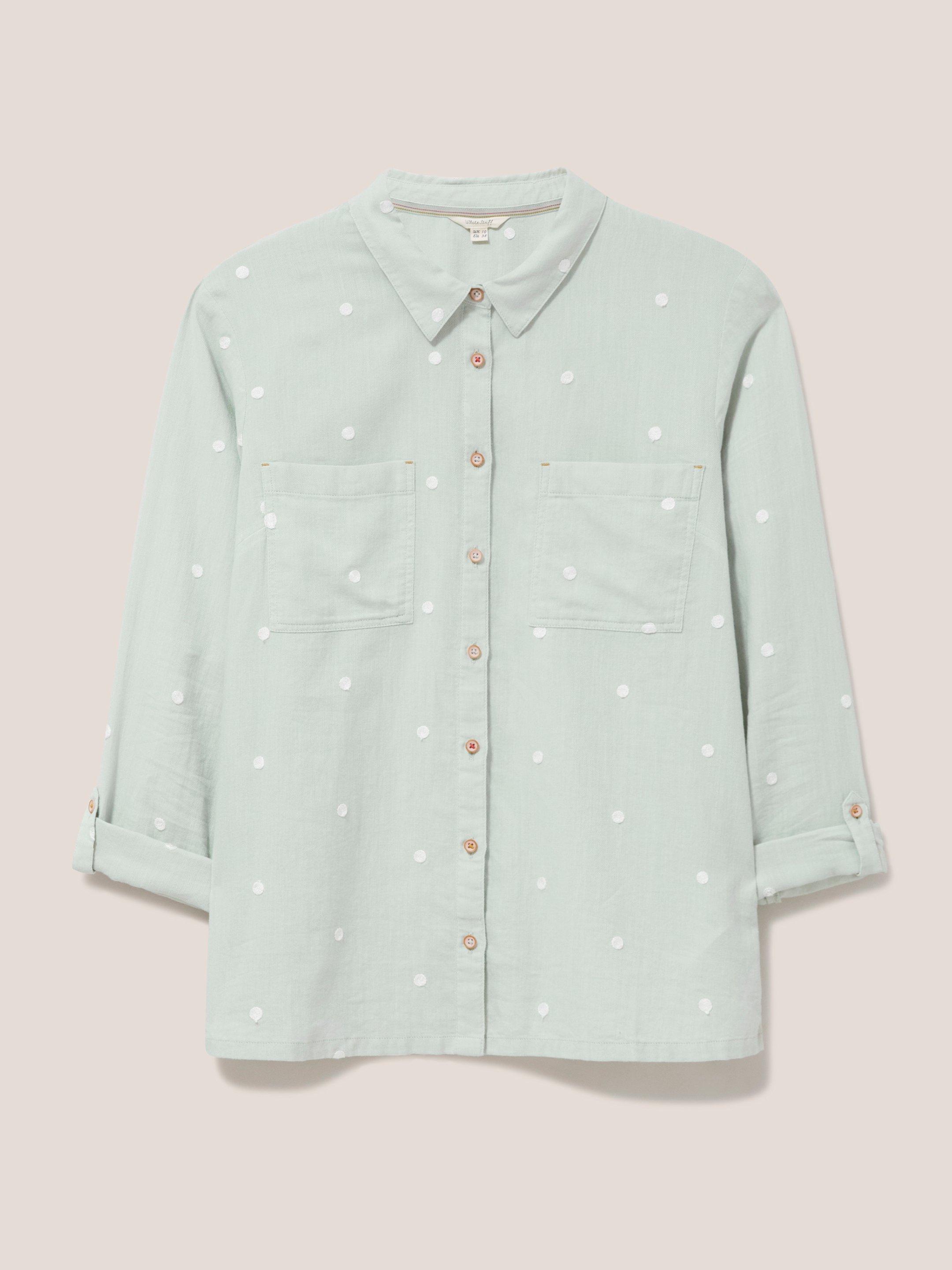 Emilia Organic Cotton Long Sleeve Shirt in GREEN MLT - FLAT FRONT