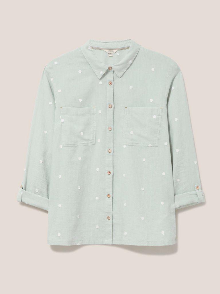 Emilia Organic Cotton Long Sleeve Shirt in GREEN MLT - FLAT FRONT