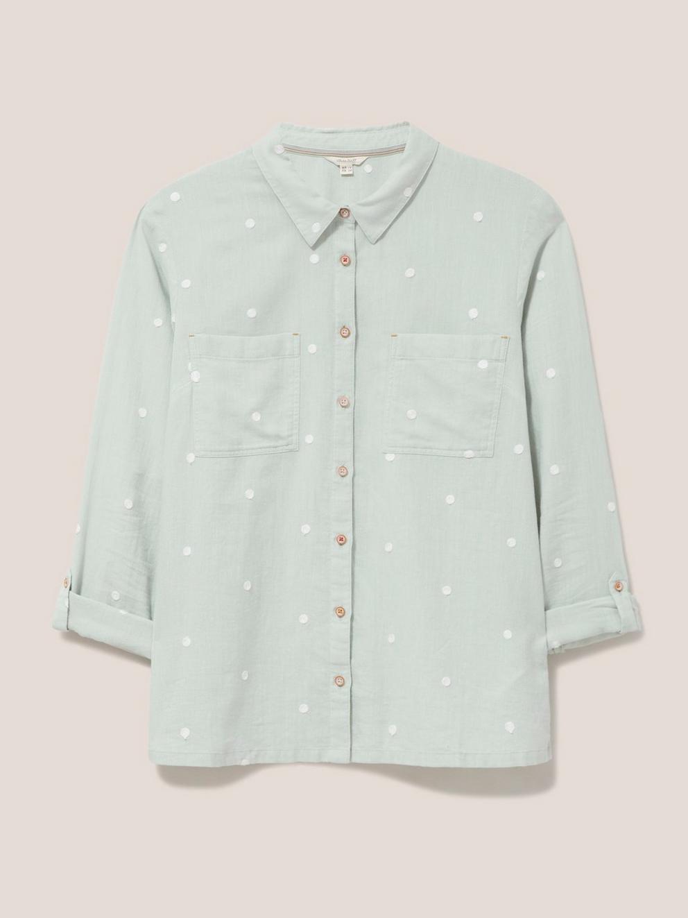 Emilia Organic Cotton Long Sleeve Shirt in GREEN MLT - FLAT FRONT