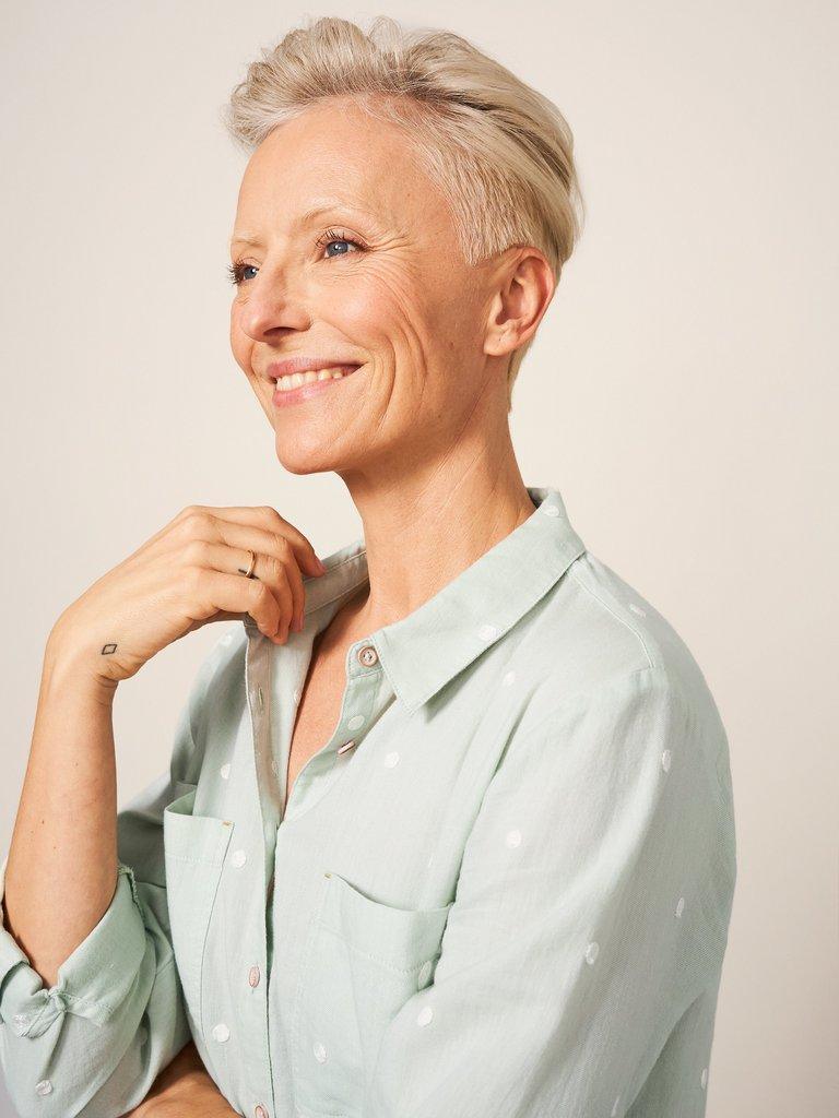 Emilia Organic Cotton Long Sleeve Shirt in GREEN MLT - LIFESTYLE