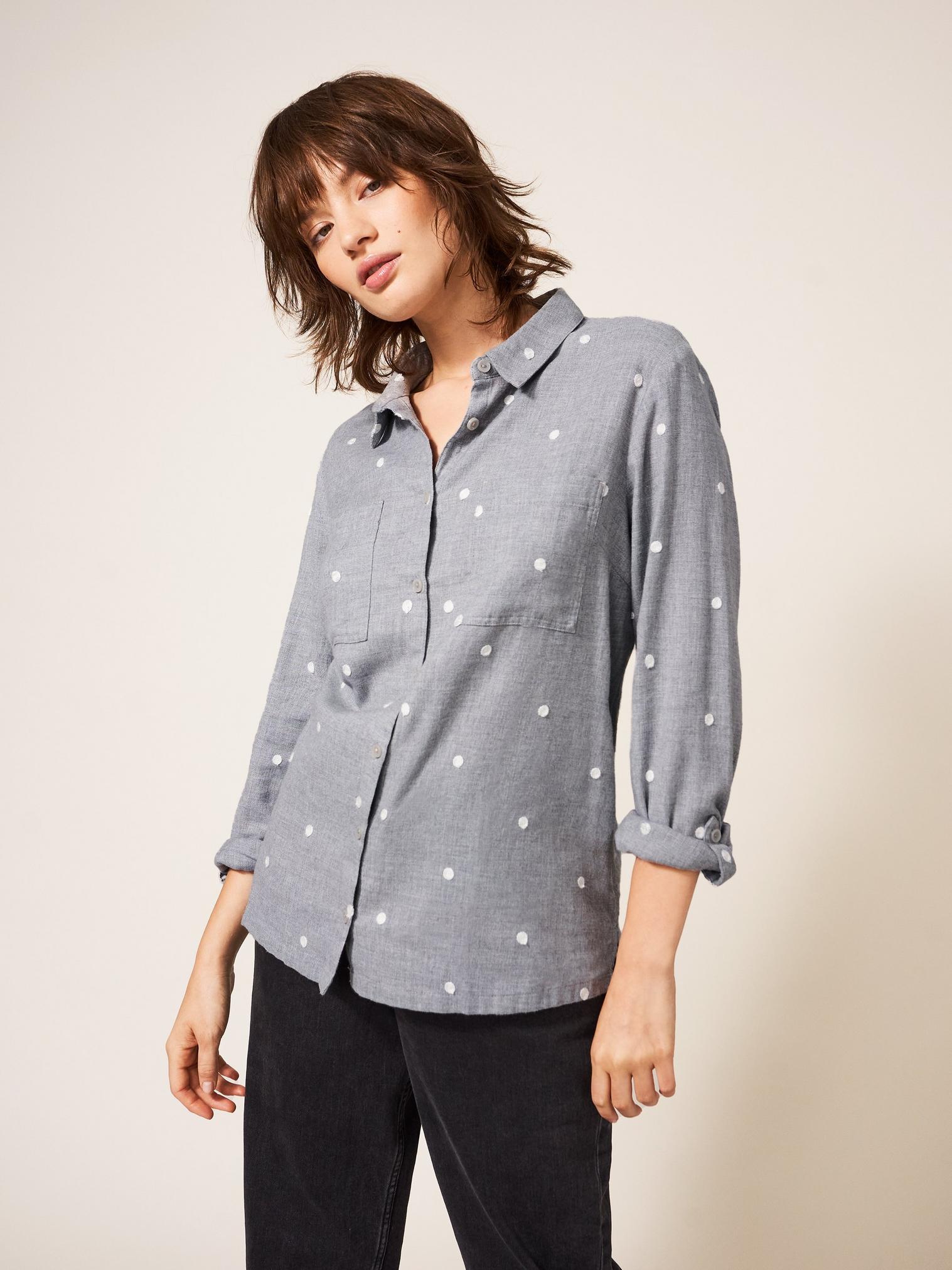 Emilia Organic Cotton Long Sleeve Shirt in GREY MLT - LIFESTYLE