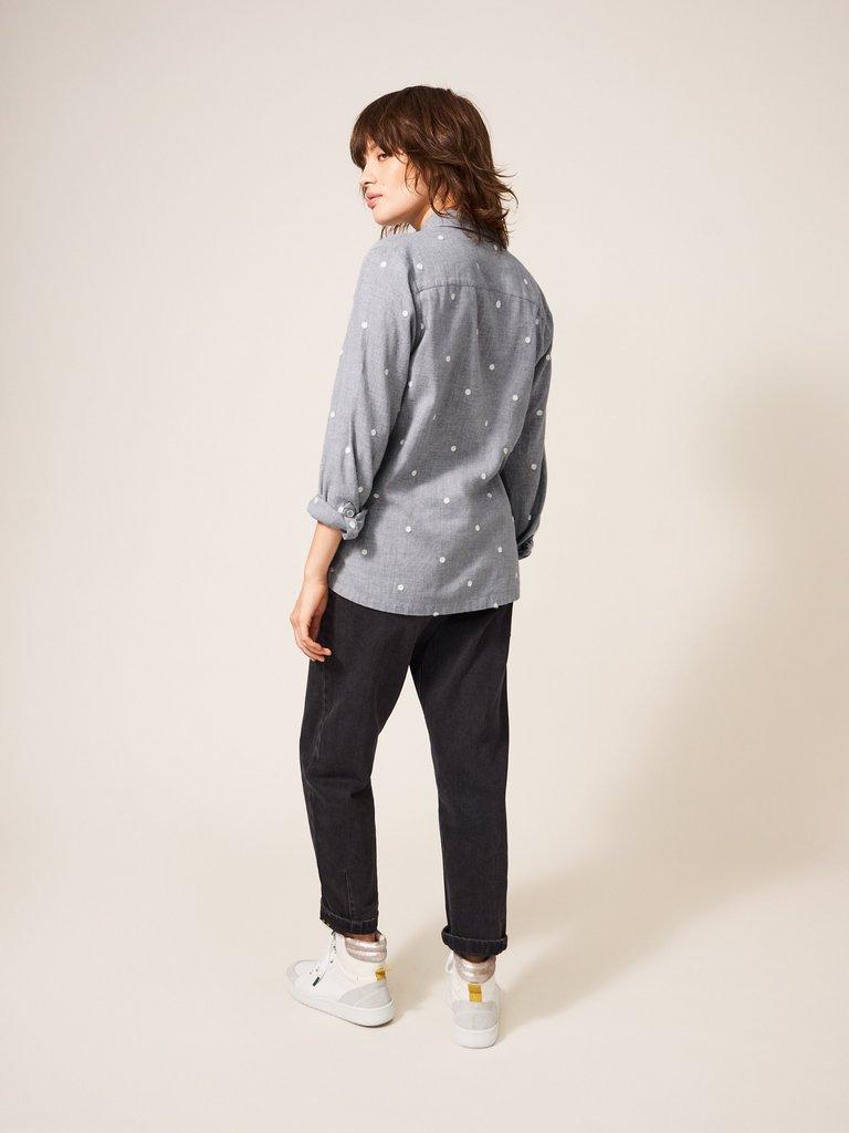 Emilia Organic Cotton Long Sleeve Shirt in GREY MLT - MODEL BACK