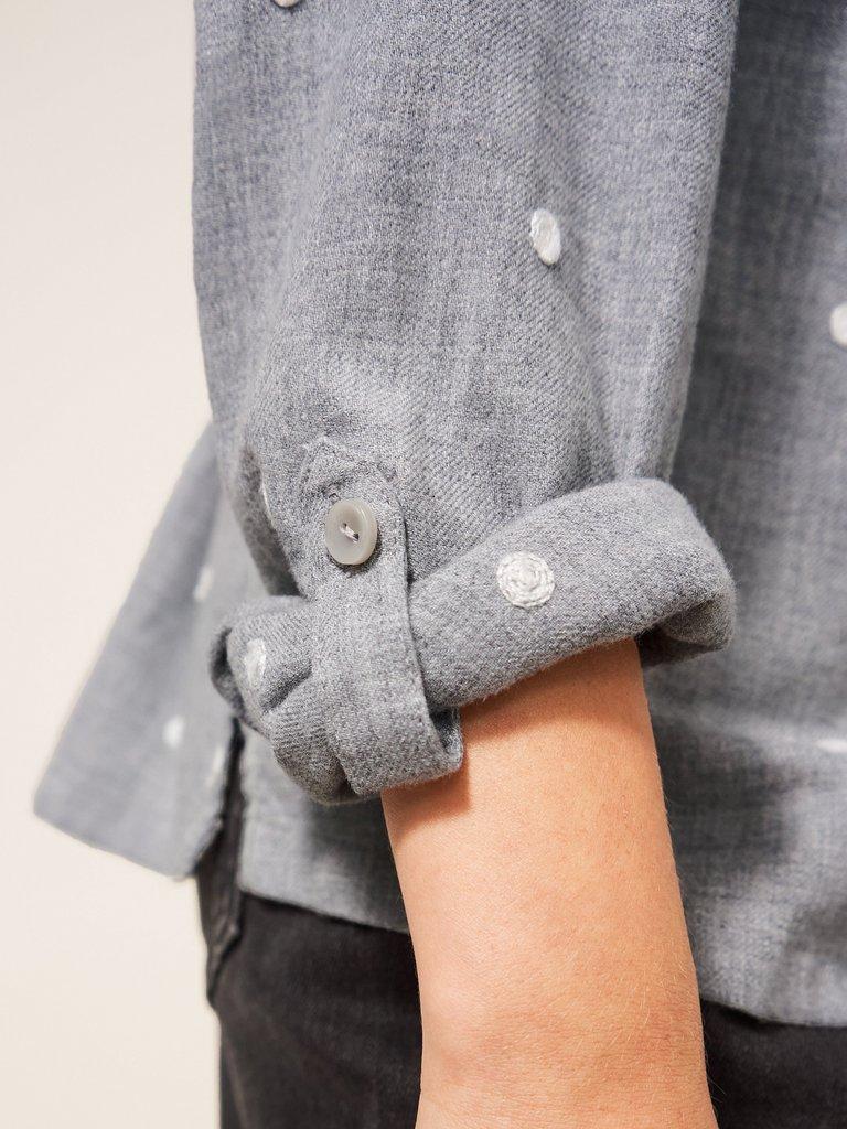 Emilia Organic Cotton Long Sleeve Shirt in GREY MLT - MODEL DETAIL