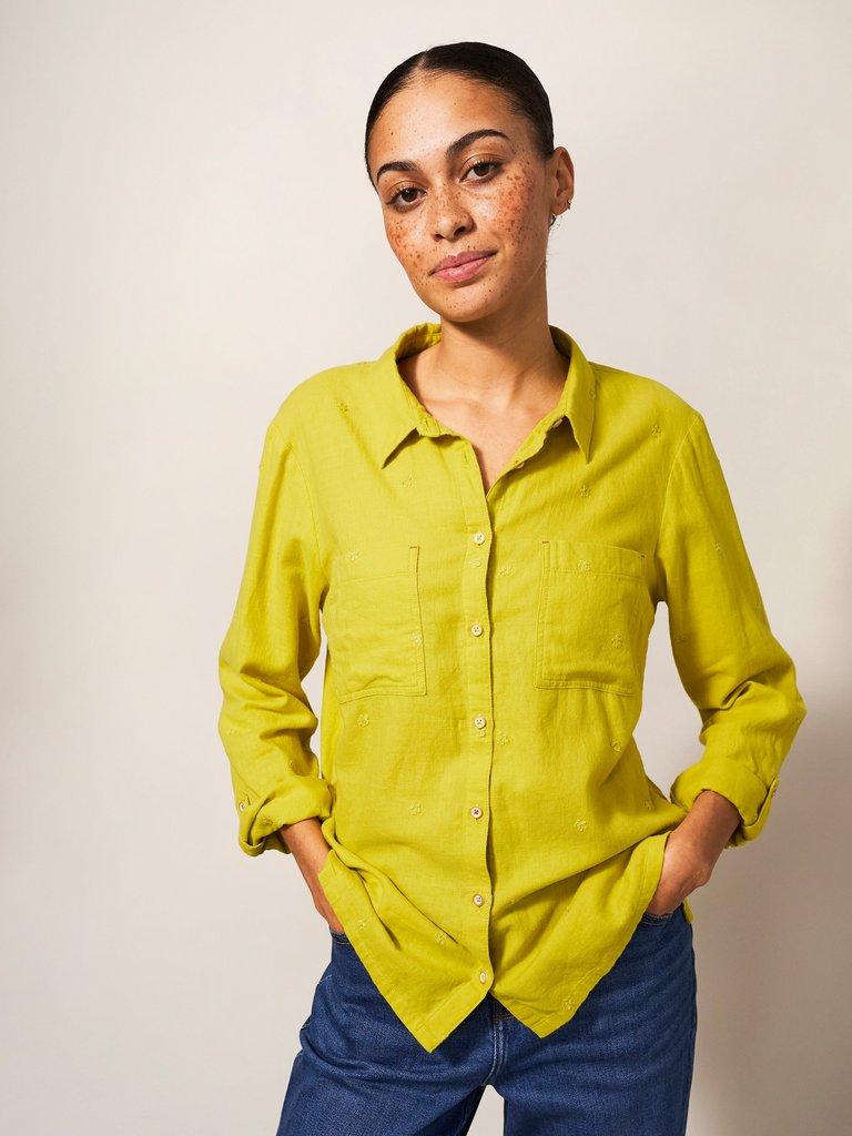 Emilia Organic Cotton Long Sleeve Shirt in MID CHART - LIFESTYLE