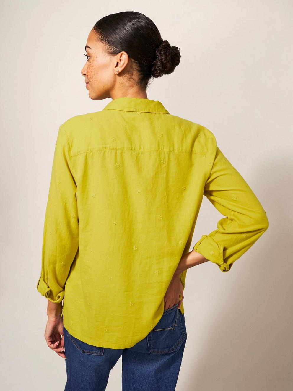 Emilia Organic Cotton Long Sleeve Shirt in MID CHART - MODEL BACK