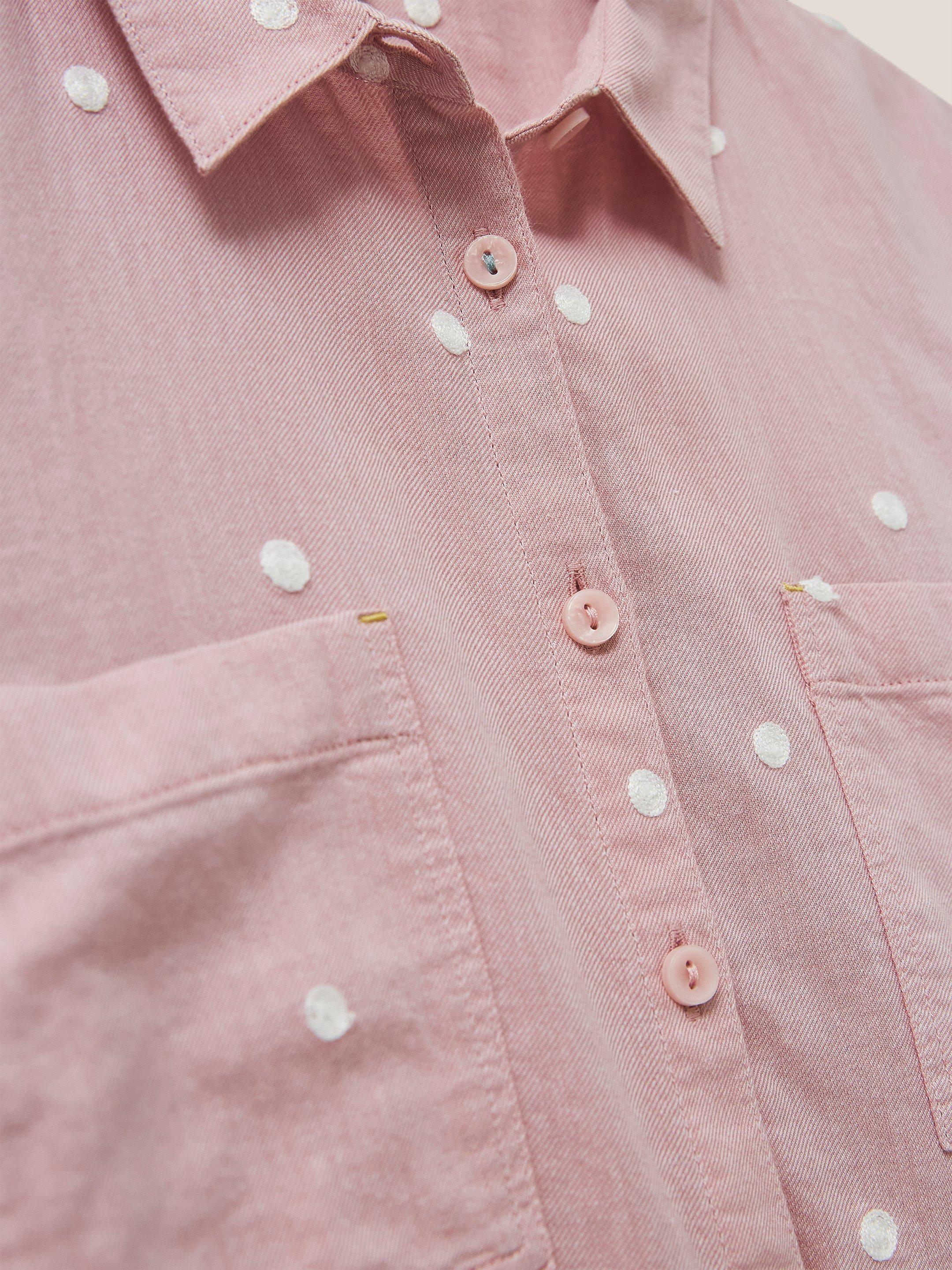 Emilia Organic Cotton Long Sleeve Shirt in PINK MLT - FLAT DETAIL