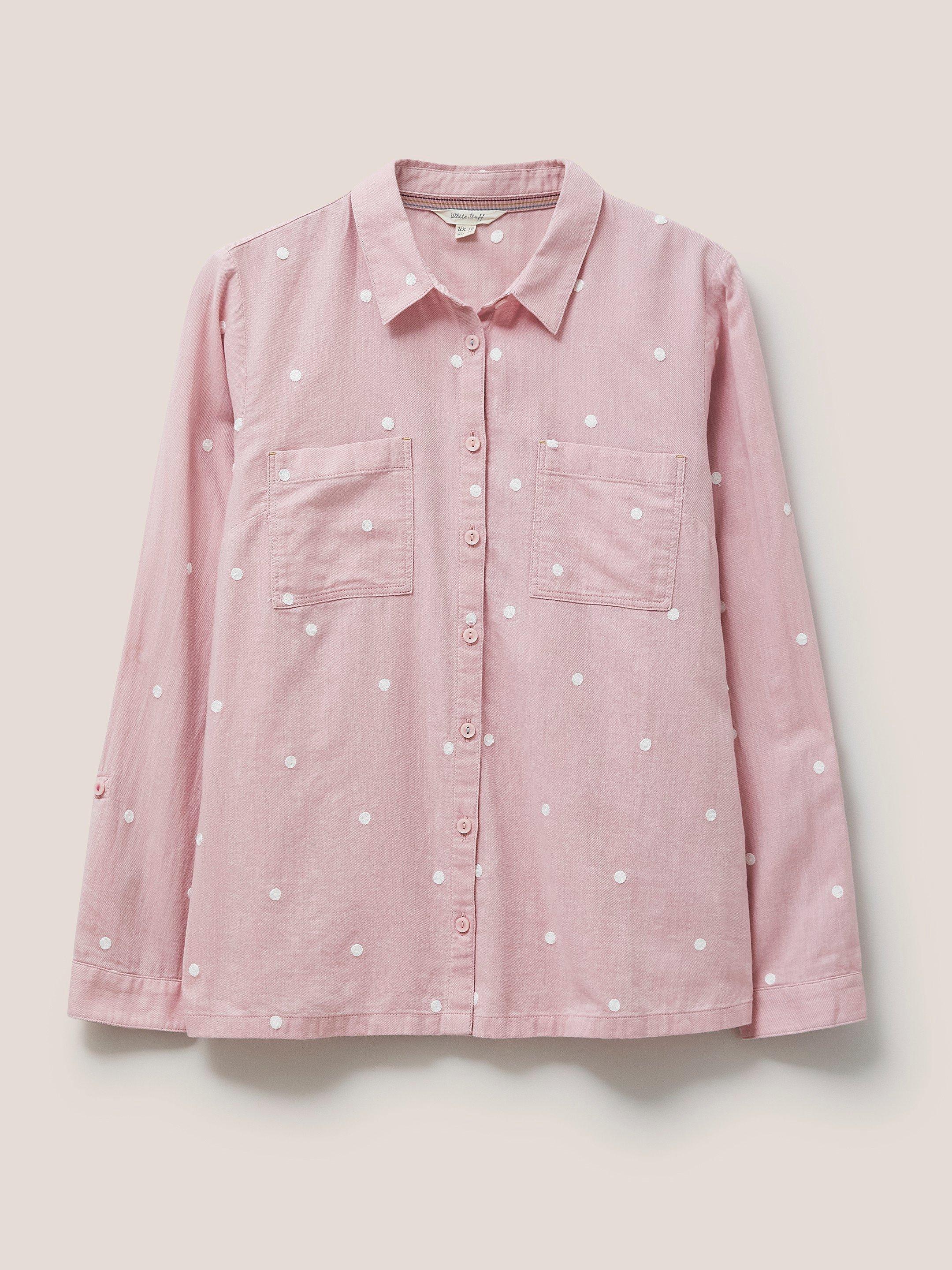 Emilia Organic Cotton Long Sleeve Shirt in PINK MLT - FLAT FRONT