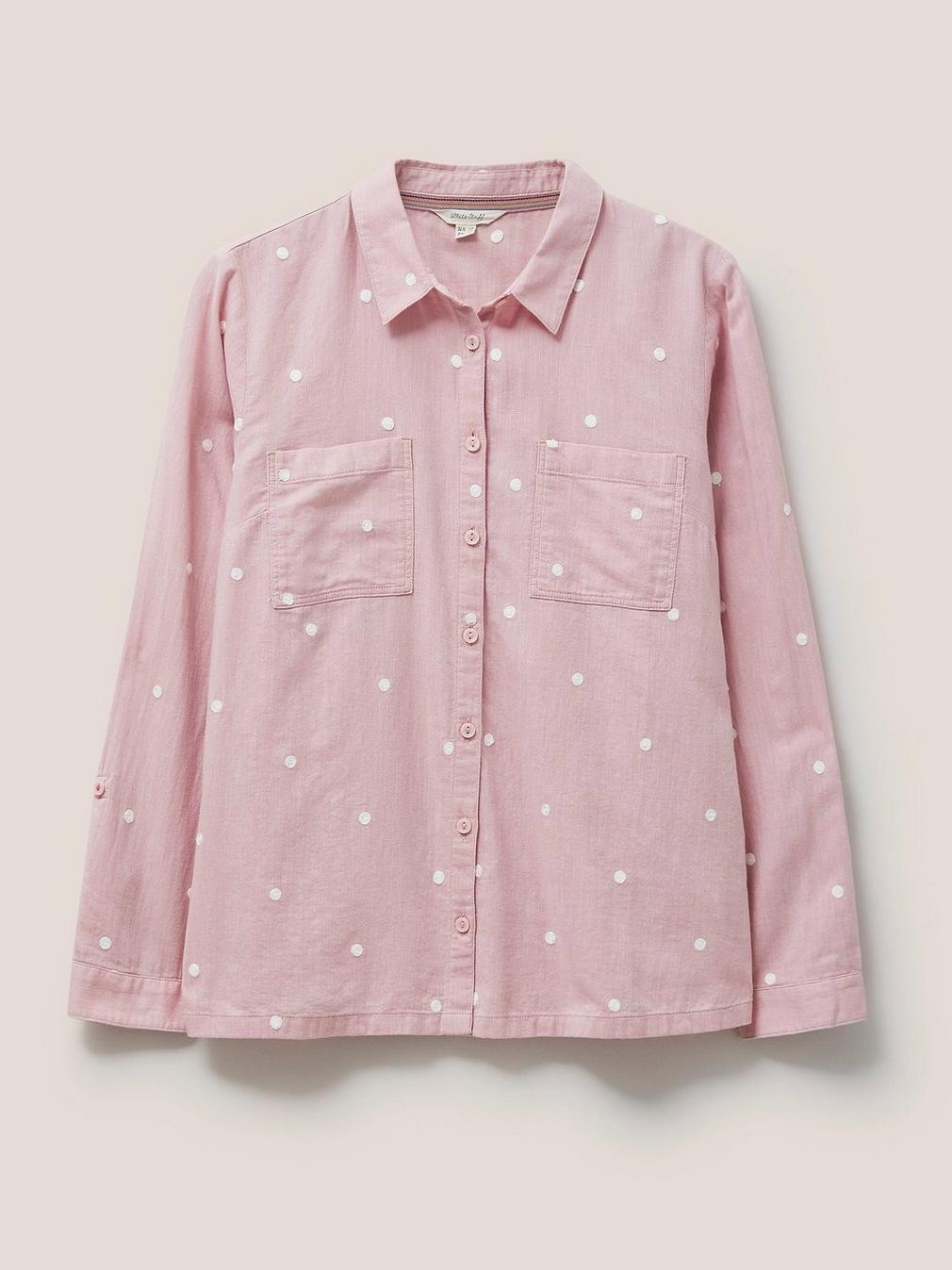 Emilia Organic Cotton Long Sleeve Shirt in PINK MLT - FLAT FRONT