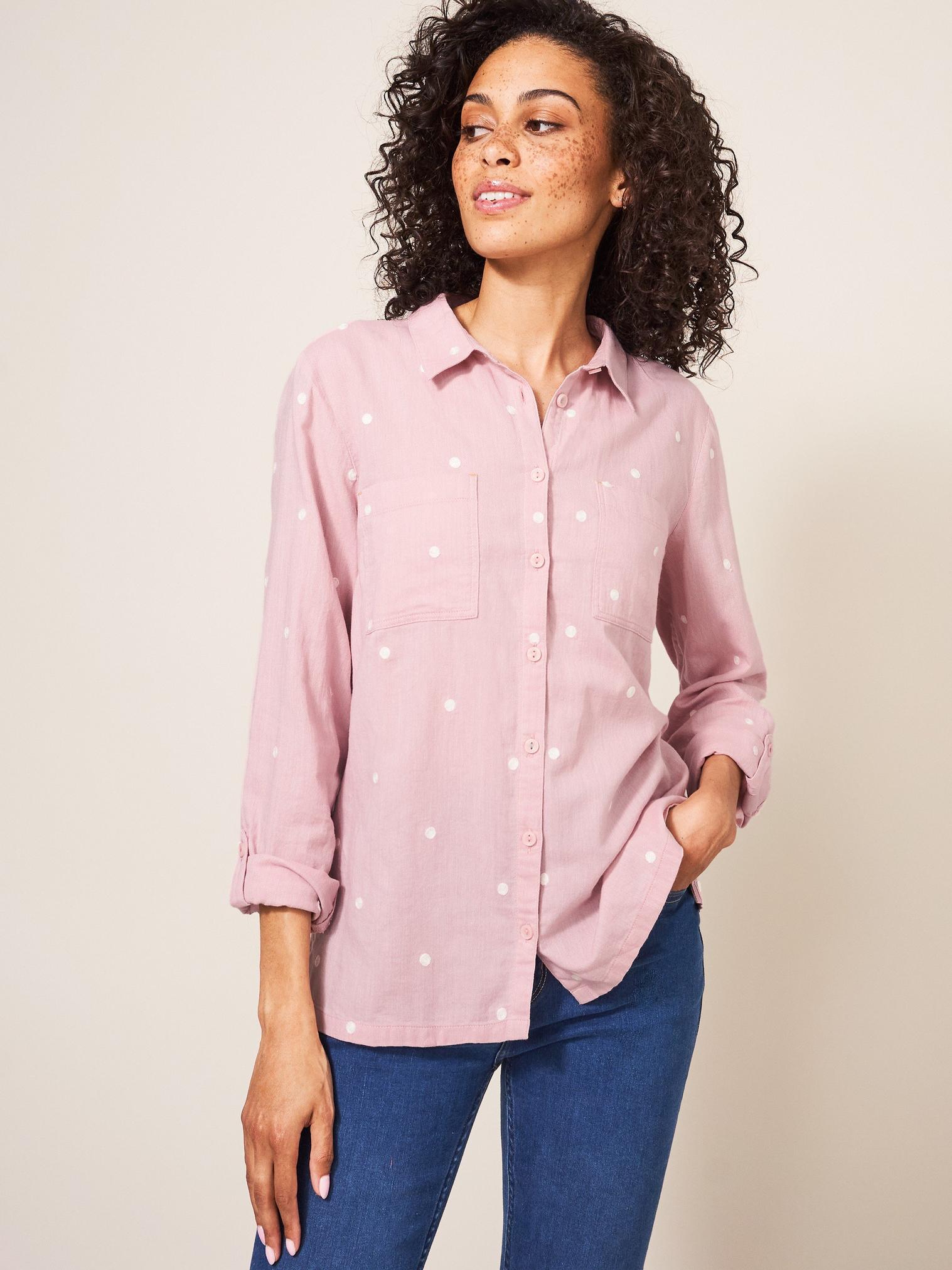 Emilia Organic Cotton Long Sleeve Shirt in PINK MLT - LIFESTYLE