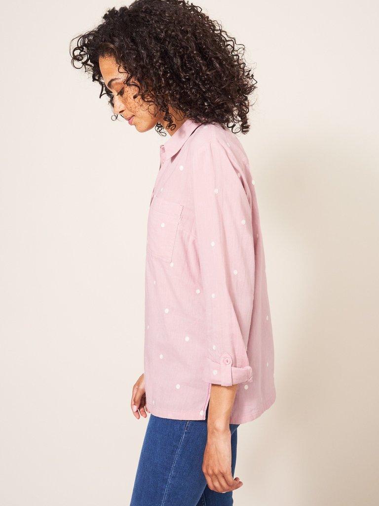 Emilia Organic Cotton Long Sleeve Shirt in PINK MLT - MODEL BACK