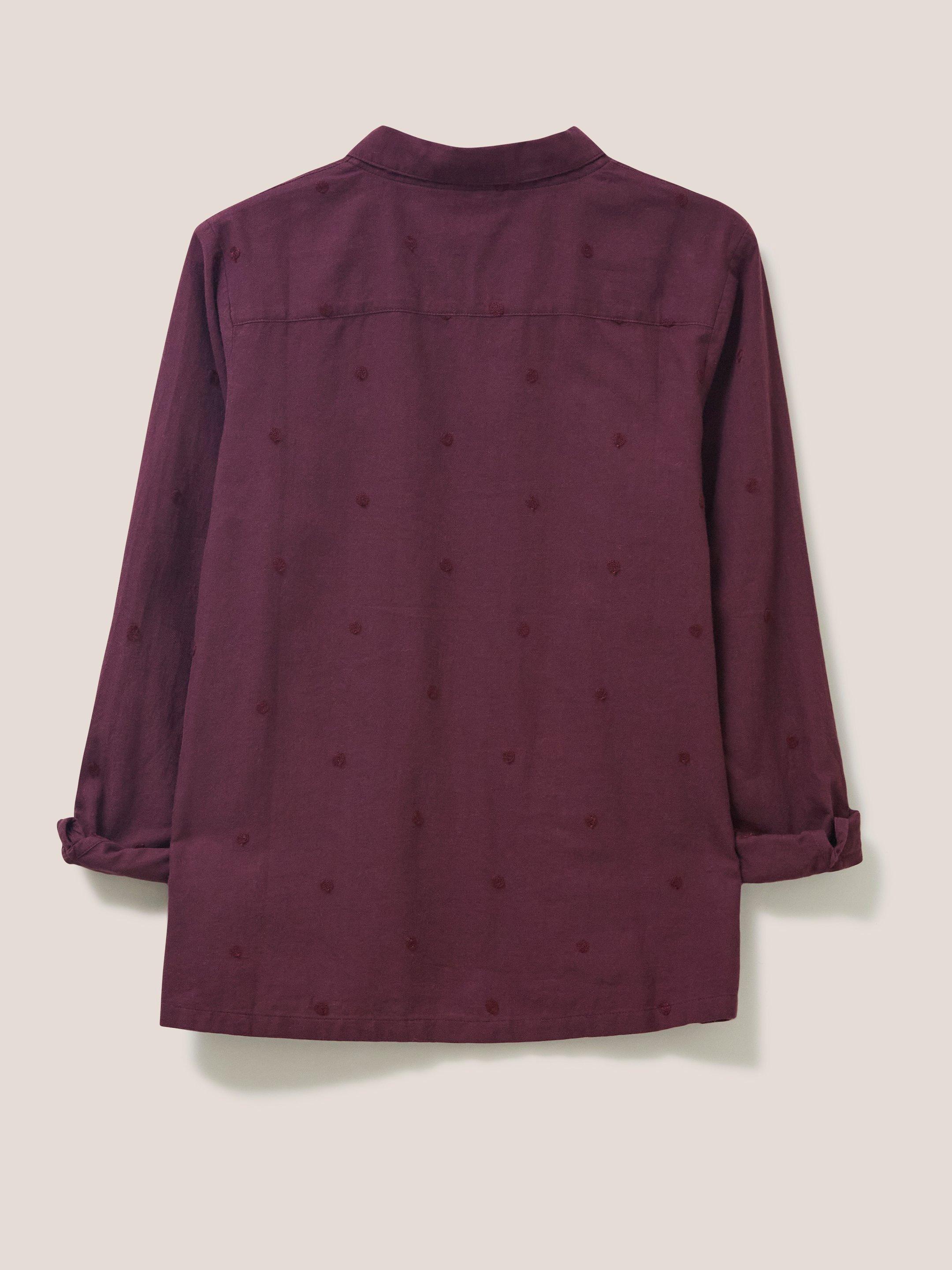 Emilia Organic Cotton Long Sleeve Shirt in PLUM MLT - FLAT BACK
