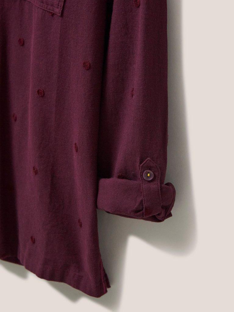 Emilia Organic Cotton Long Sleeve Shirt in PLUM MLT - FLAT DETAIL