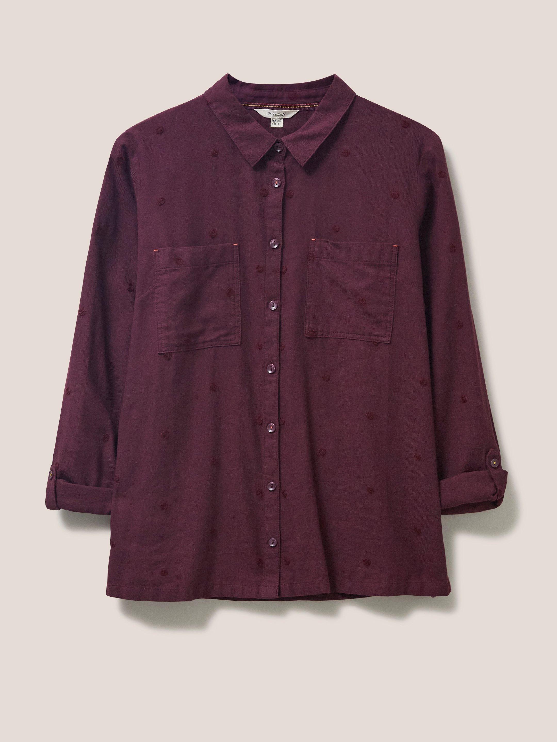 Emilia Organic Cotton Long Sleeve Shirt in PLUM MLT - FLAT FRONT