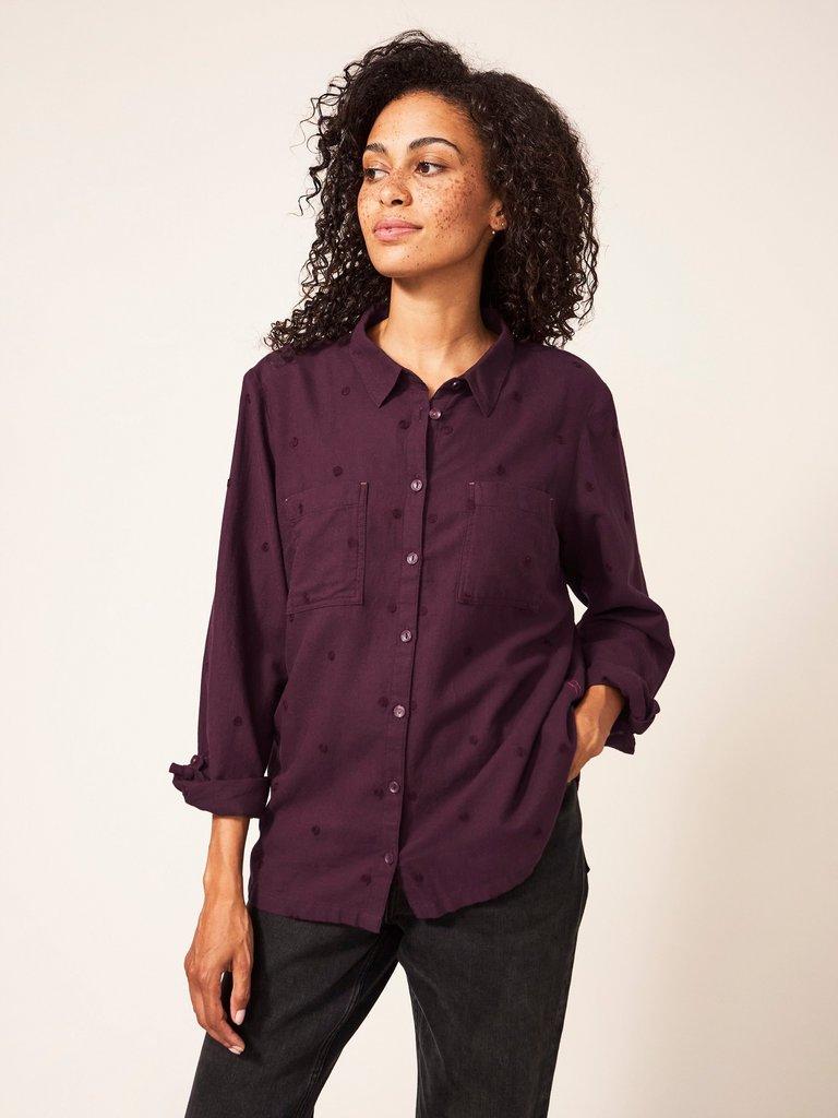 Emilia Organic Cotton Long Sleeve Shirt in PLUM MLT - LIFESTYLE