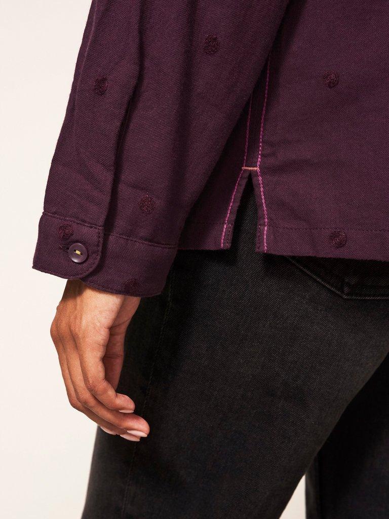 Emilia Organic Cotton Long Sleeve Shirt in PLUM MLT - MODEL DETAIL