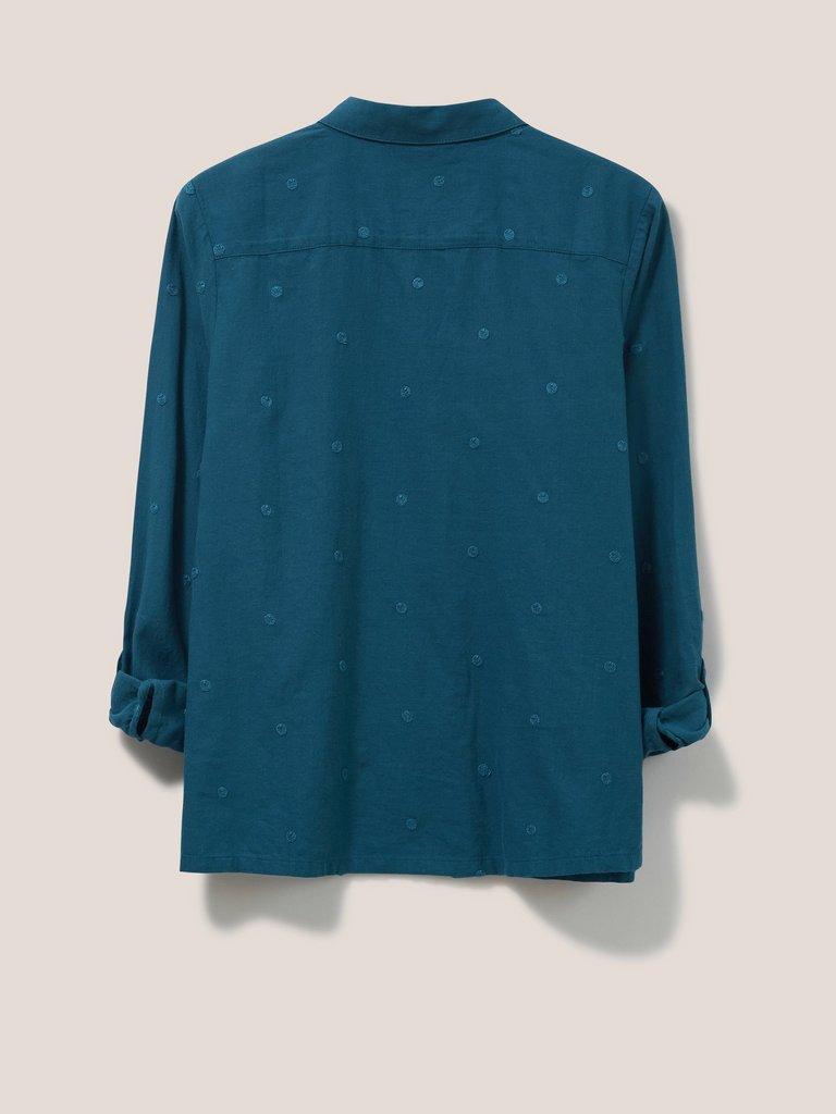 Emilia Organic Cotton Long Sleeve Shirt in TEAL MLT - FLAT BACK