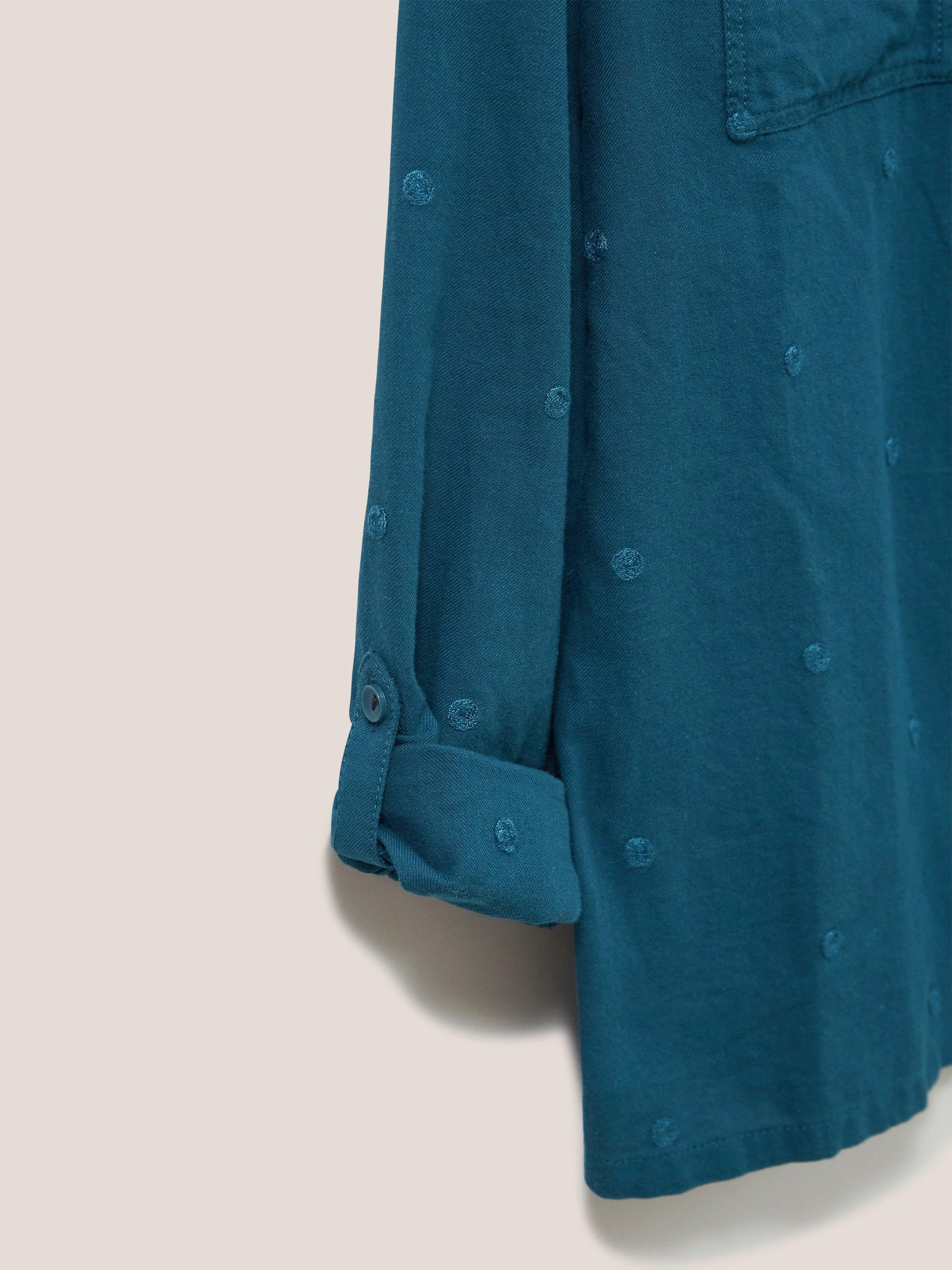 Emilia Organic Cotton Long Sleeve Shirt in TEAL MLT - FLAT DETAIL