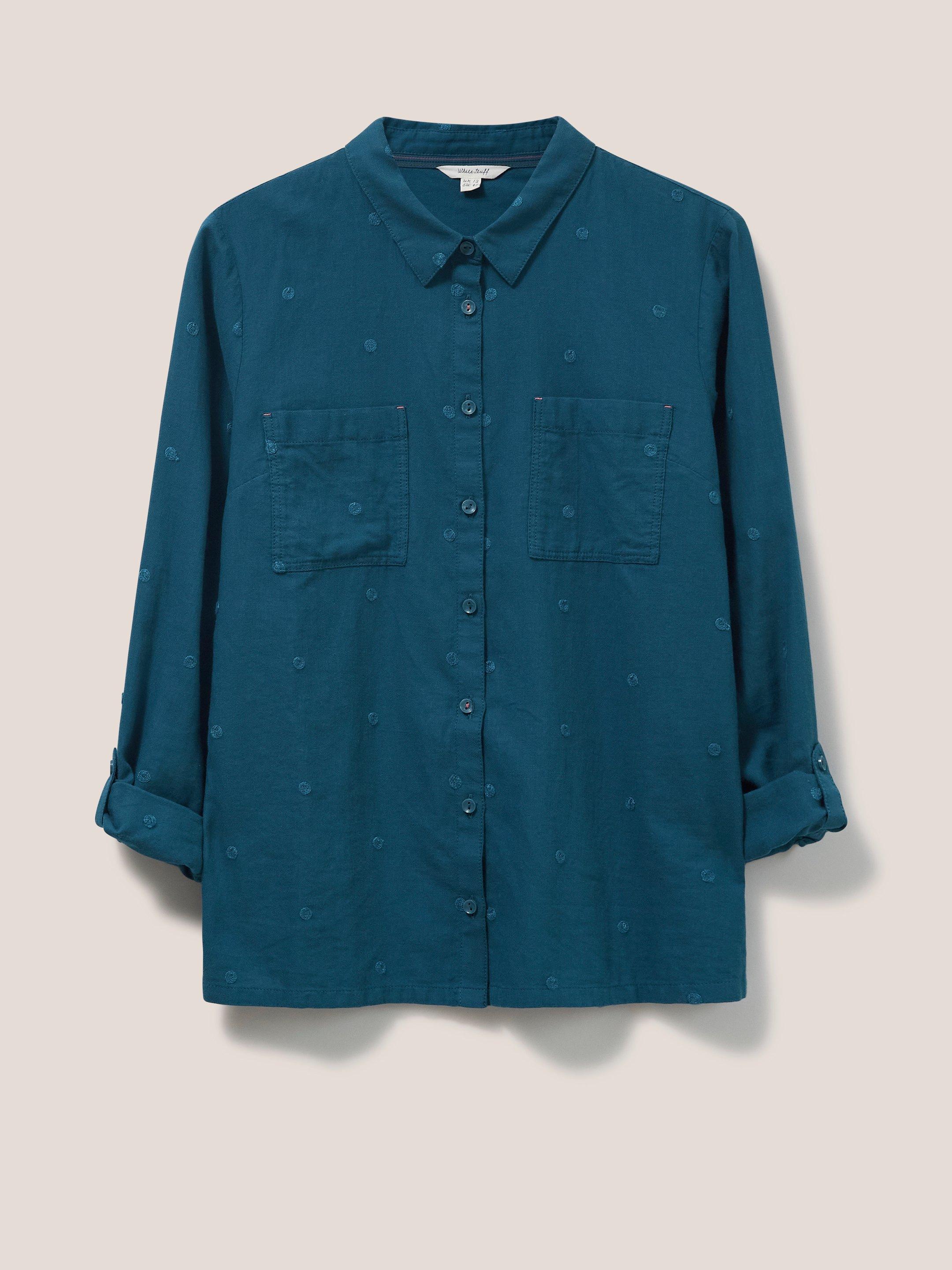 Emilia Organic Cotton Long Sleeve Shirt in TEAL MLT - FLAT FRONT