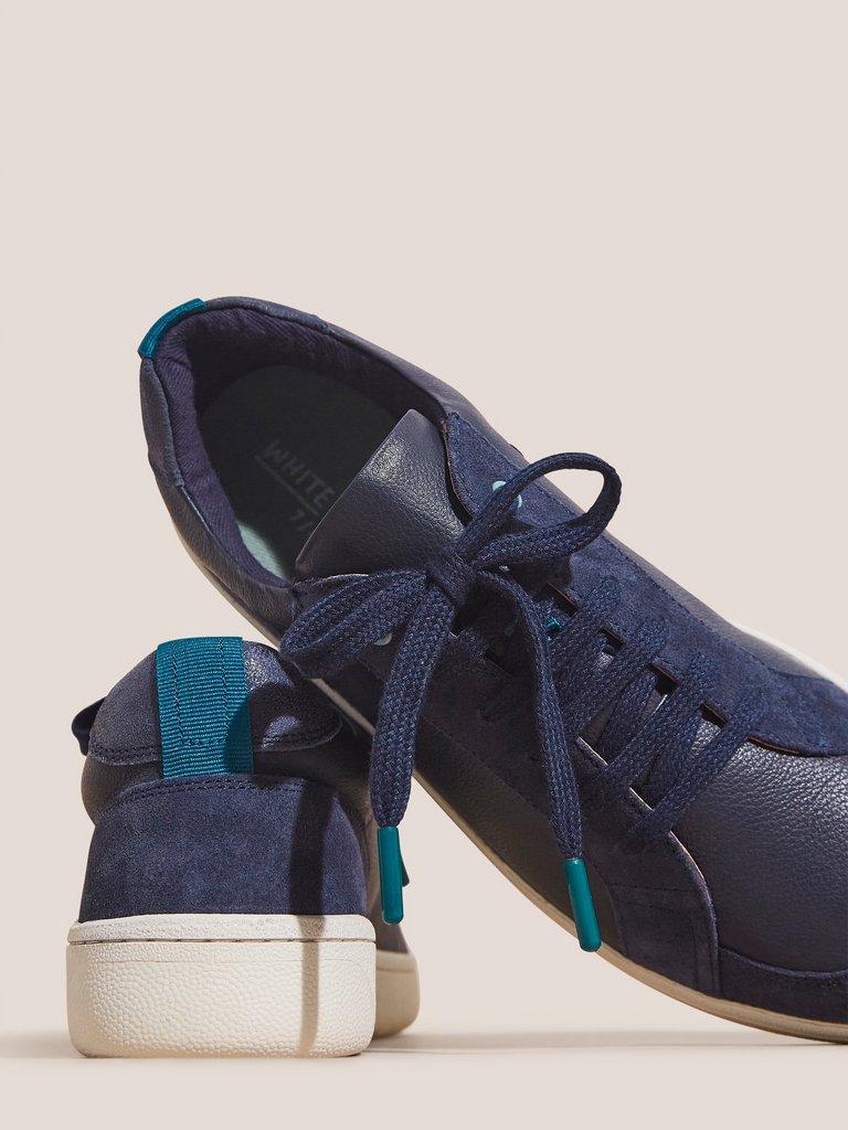 Leather Suede Trainer in NAVY MULTI - FLAT BACK