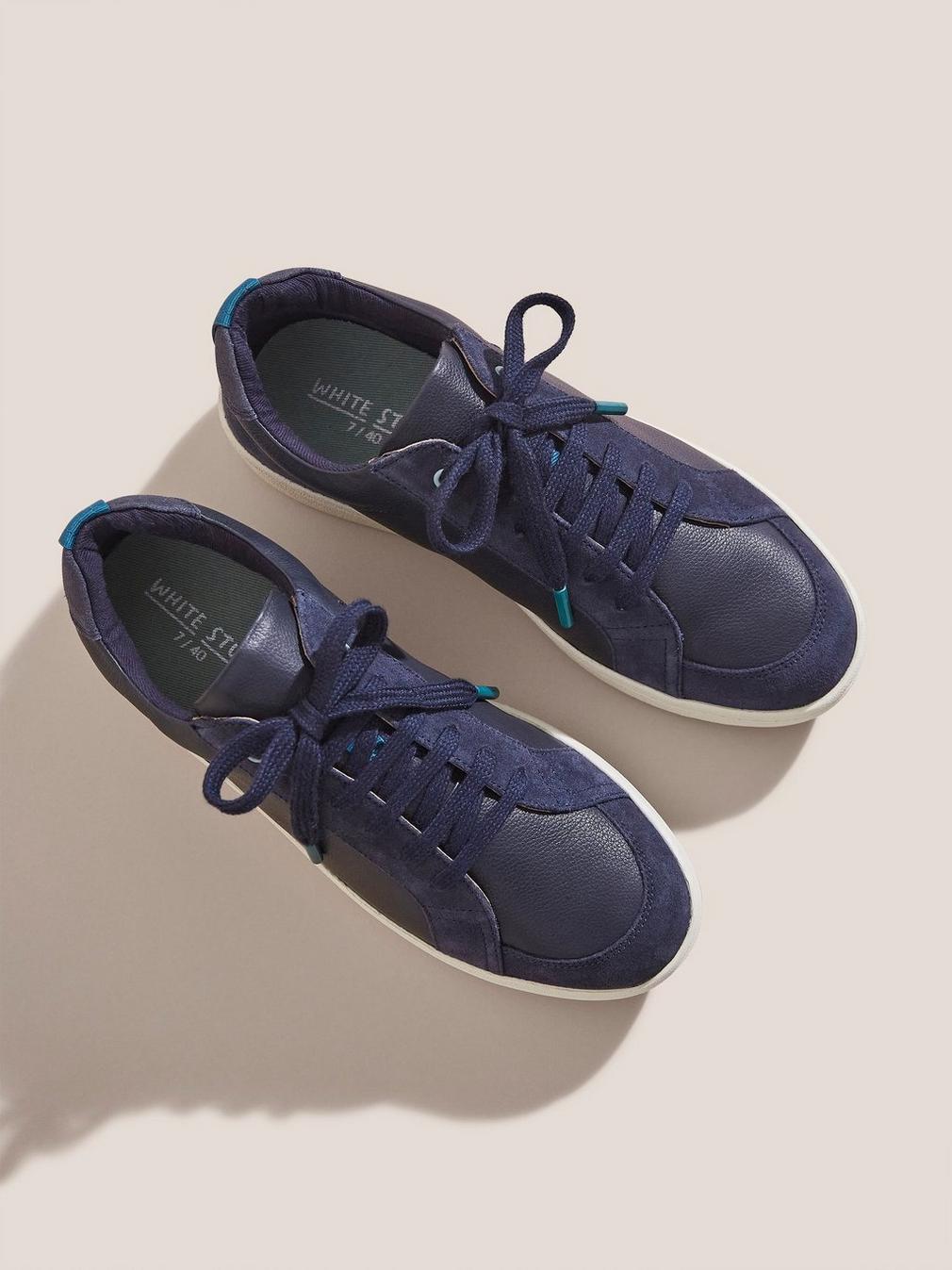 Leather Suede Trainer in NAVY MULTI - FLAT DETAIL