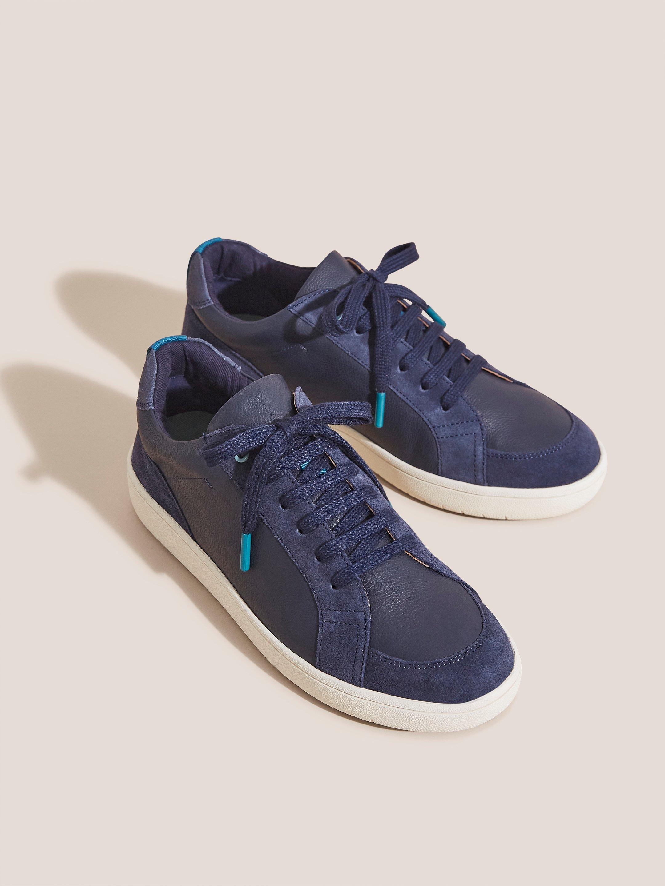 Leather Suede Trainer in NAVY MULTI - FLAT FRONT
