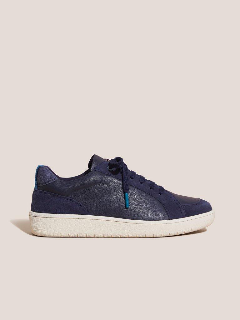 Leather Suede Trainer in NAVY MULTI - MODEL FRONT