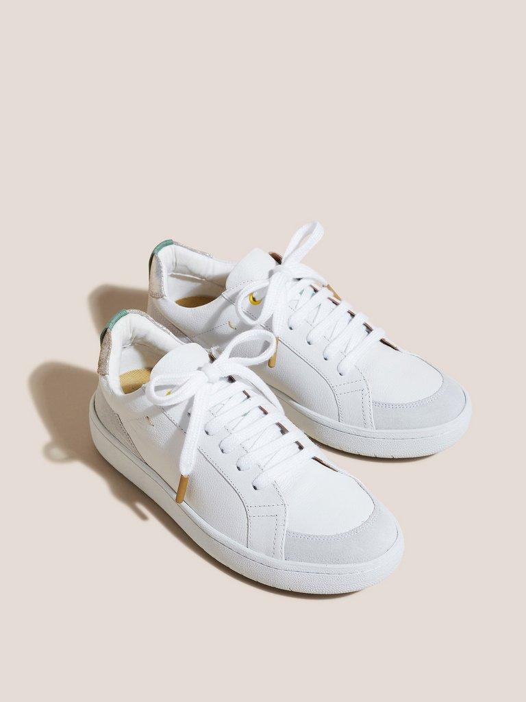 Leather Suede Trainer in WHITE MLT - FLAT FRONT