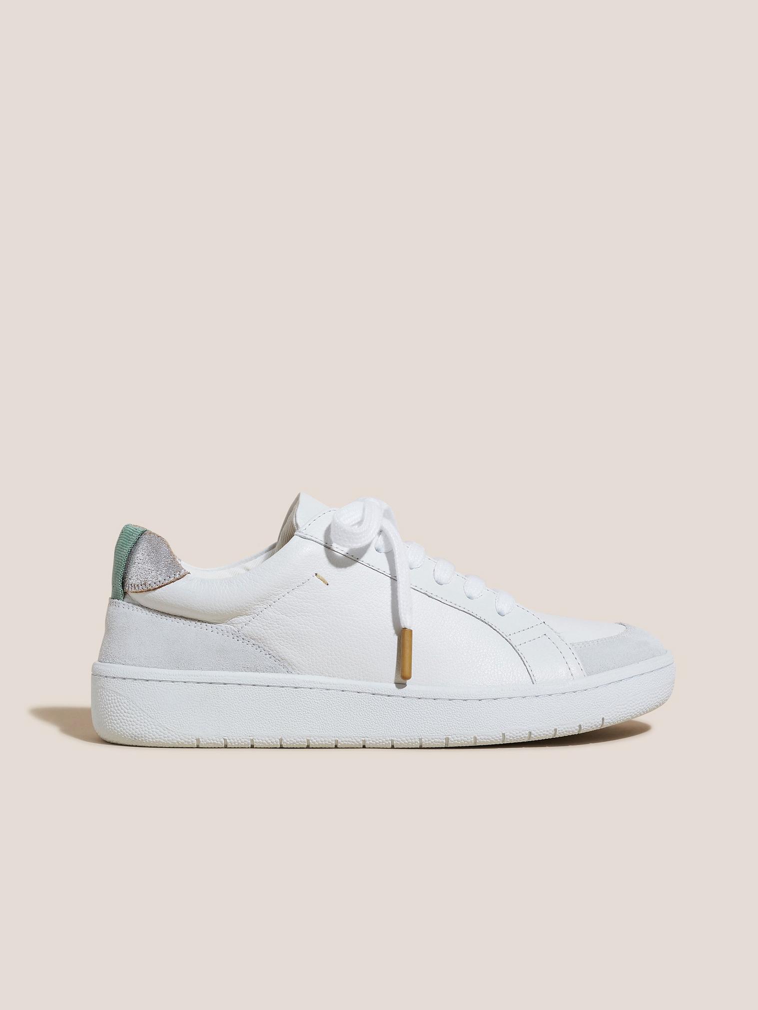Leather Suede Trainer in WHITE MLT - MODEL FRONT