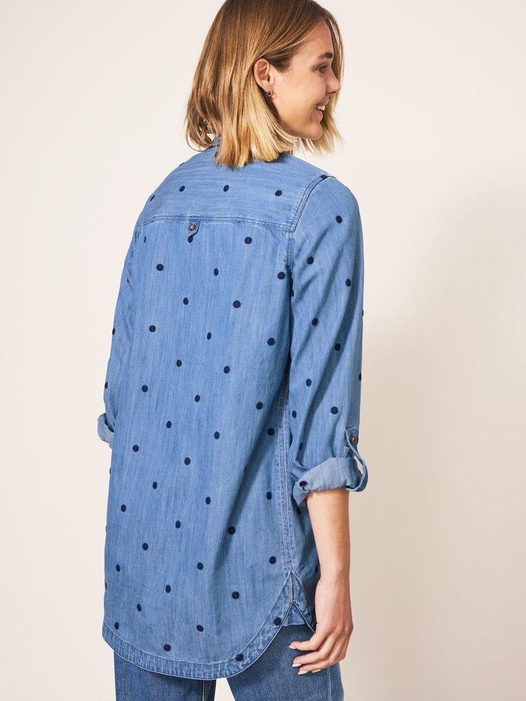 Eva Embroidered Denim Tunic in MID DENIM - MODEL BACK