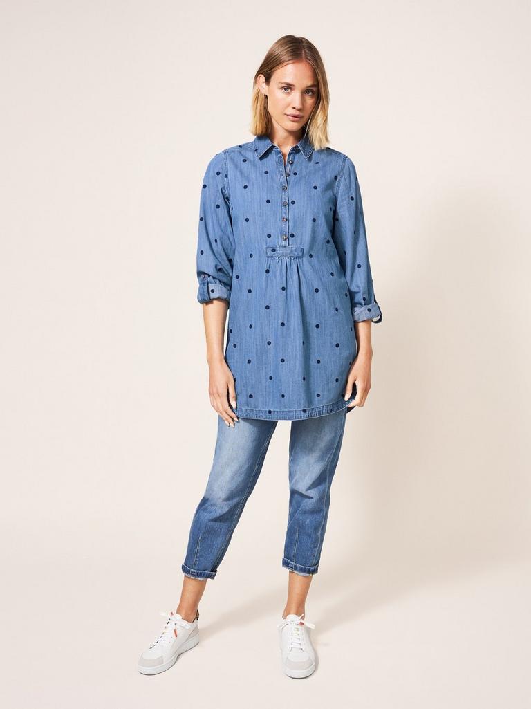 Eva Embroidered Denim Tunic in MID DENIM White Stuff