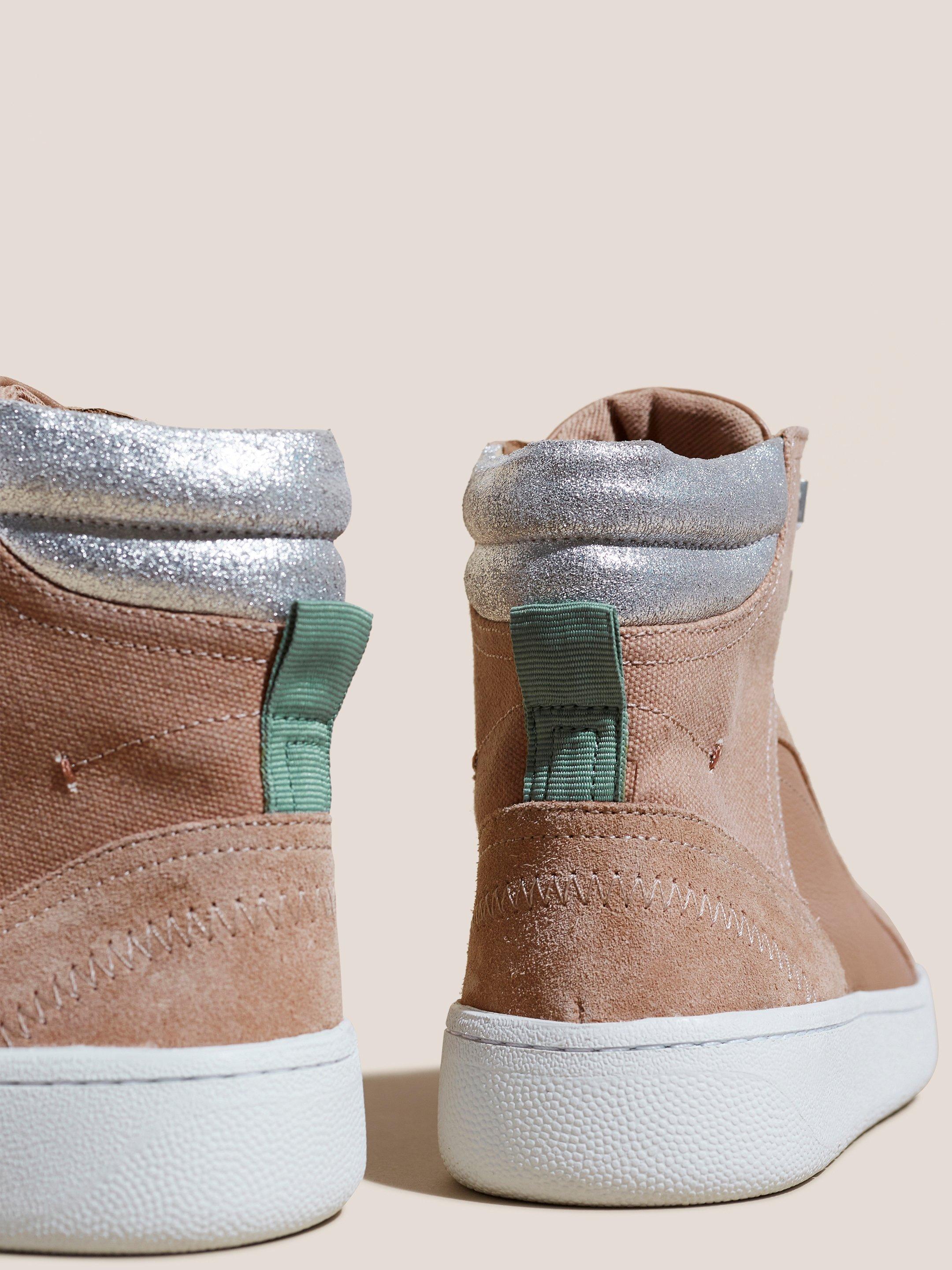 Leather Suede High Top Trainer in LGT PINK - FLAT BACK