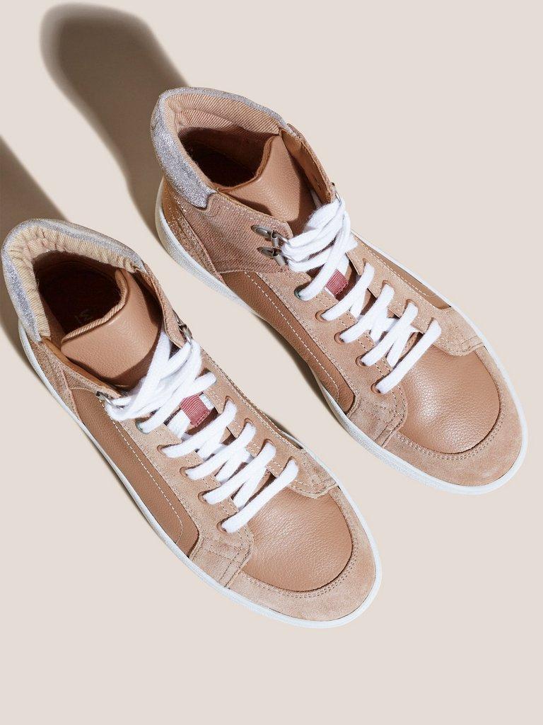 Leather Suede High Top Trainer in LGT PINK - FLAT DETAIL