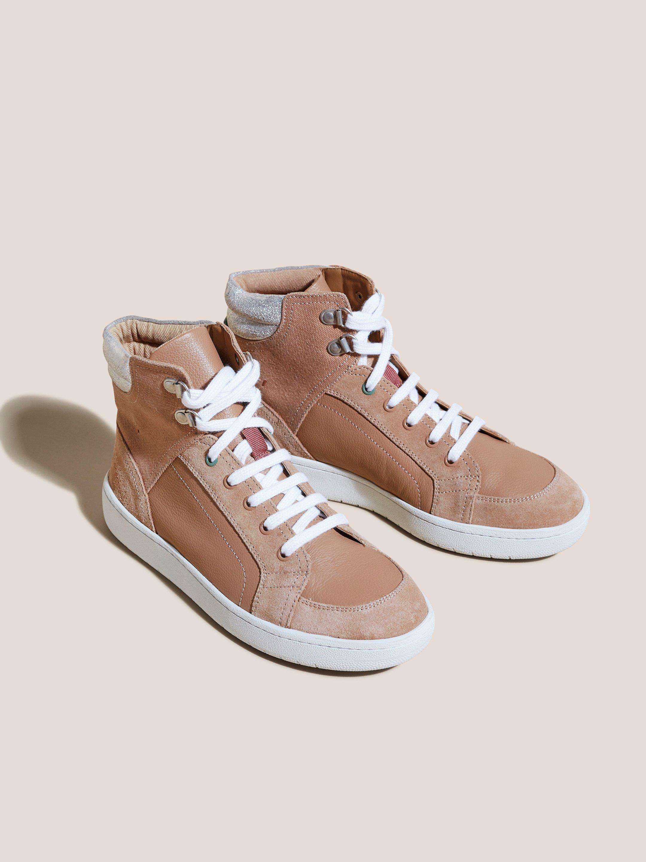 Leather Suede High Top Trainer in LGT PINK - FLAT FRONT