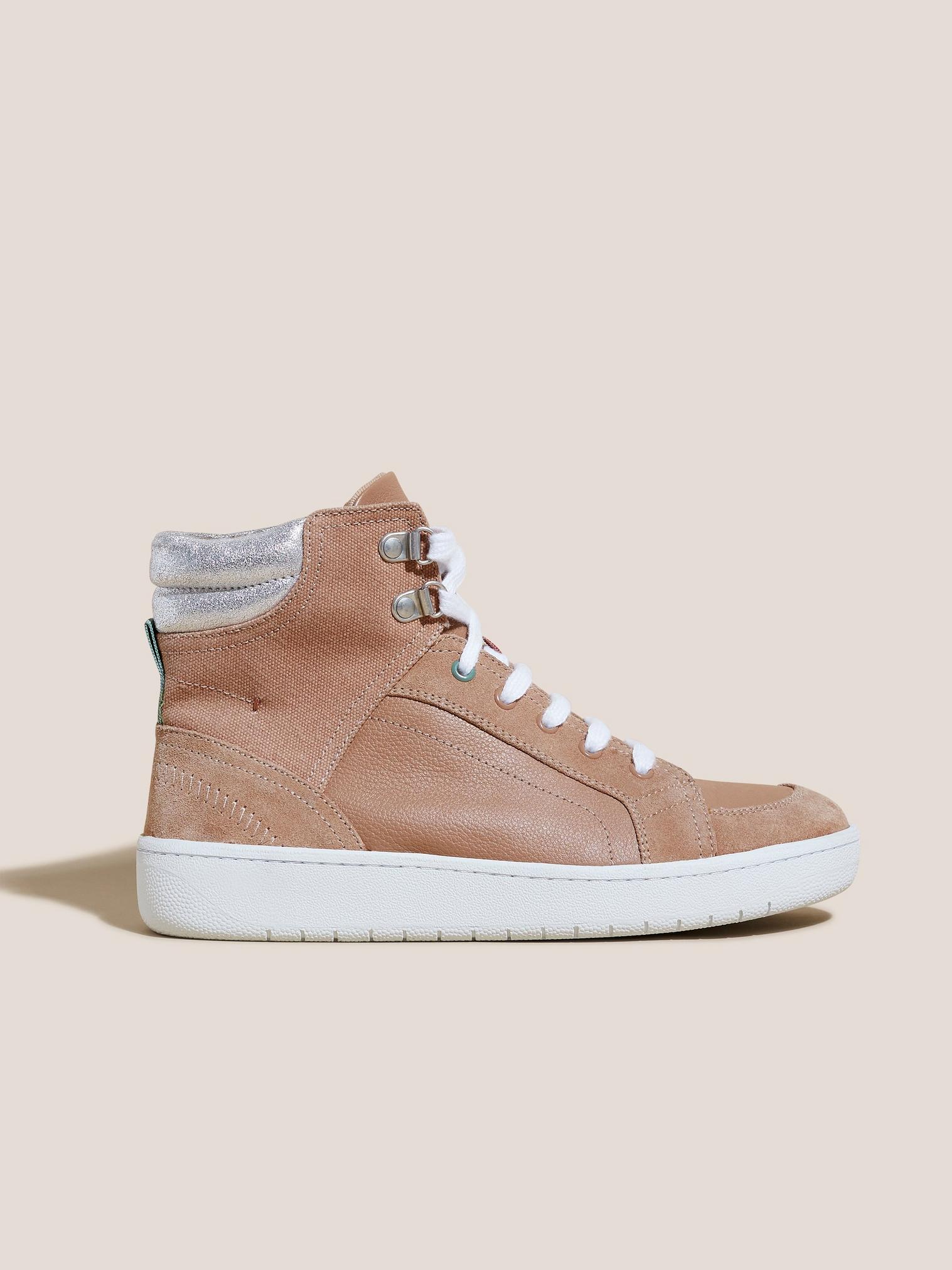 Leather Suede High Top Trainer in LGT PINK - MODEL FRONT