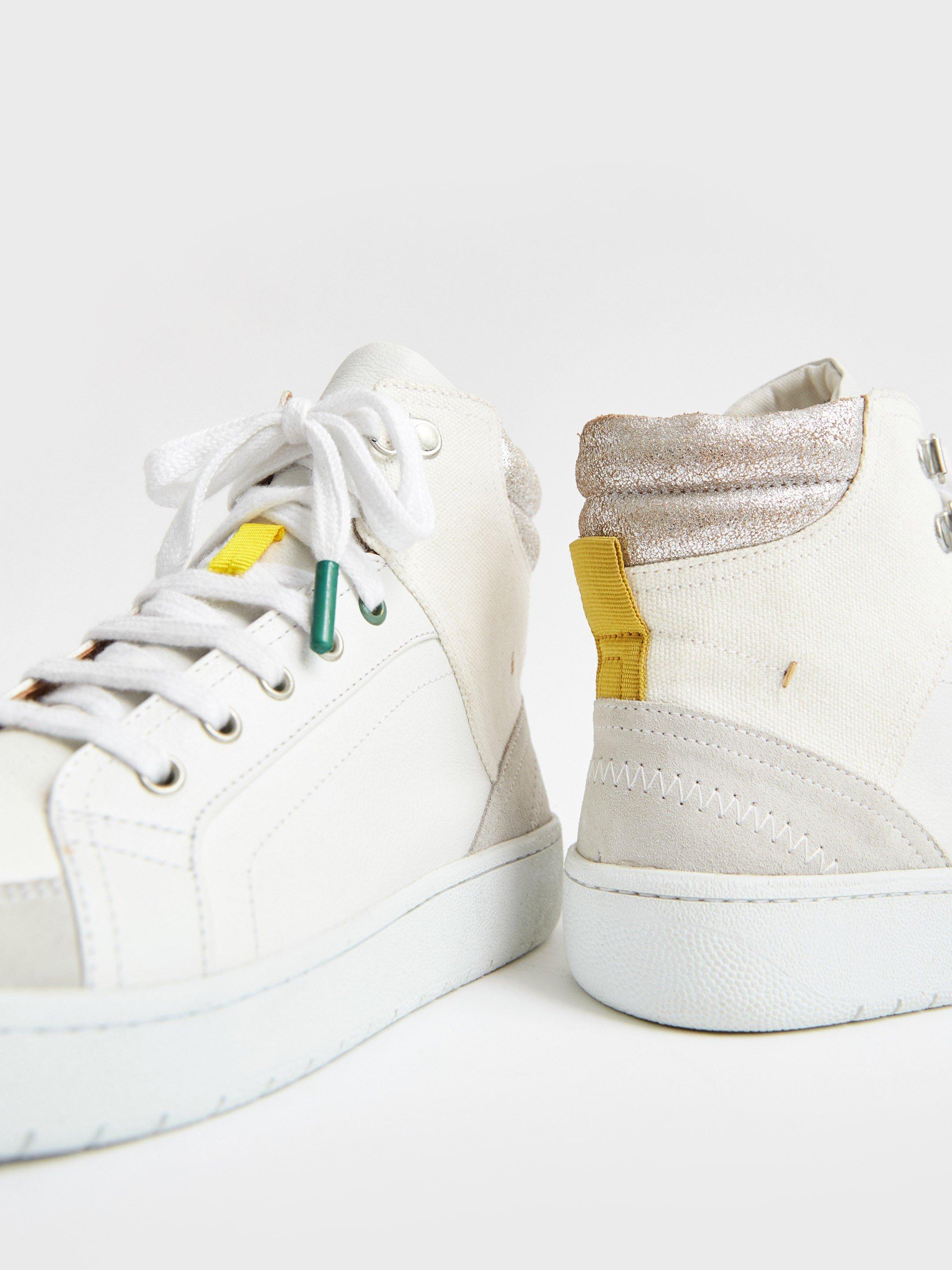 Leather Suede High Top Trainer in WHITE MLT - FLAT BACK