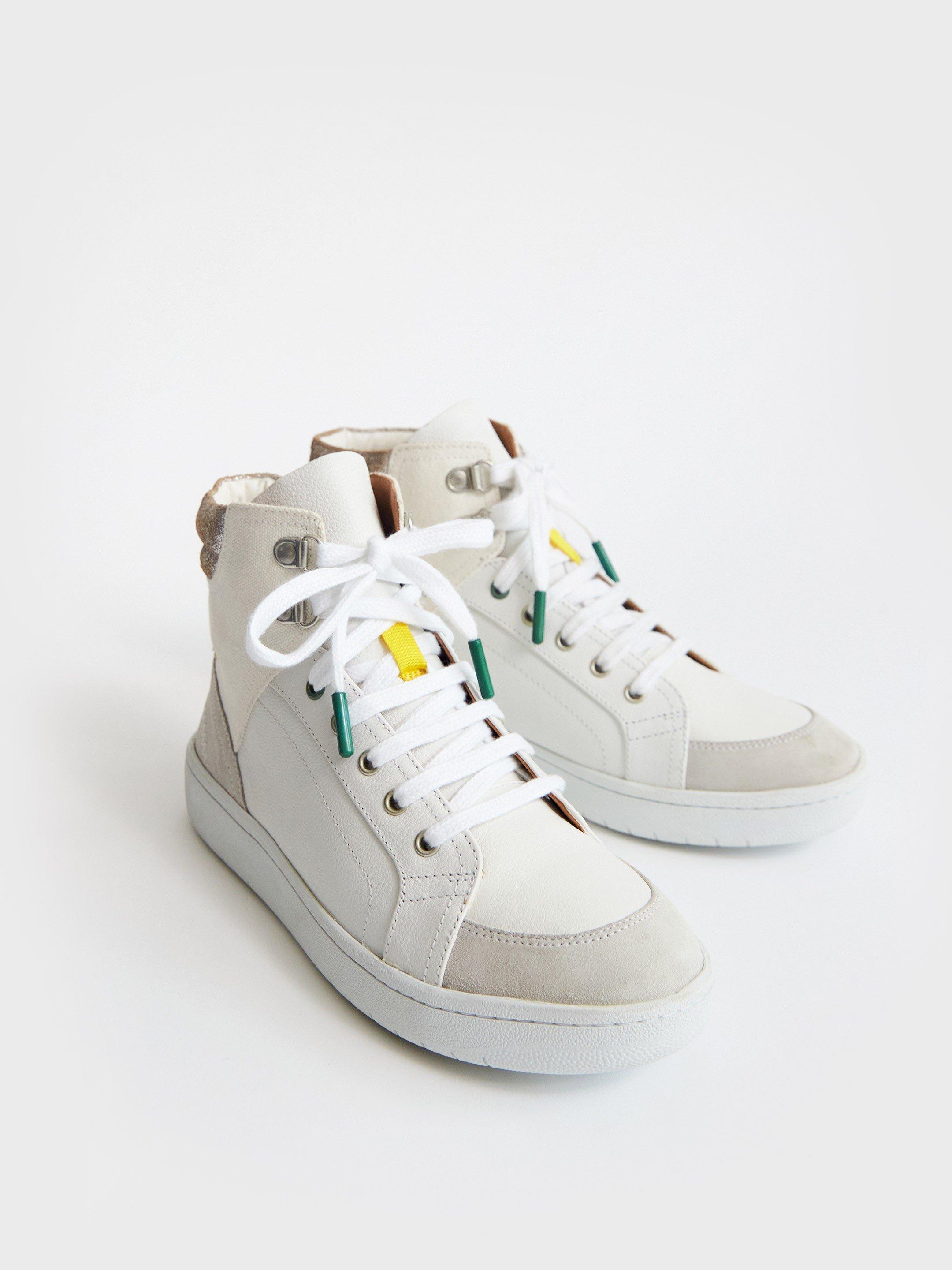 Leather Suede High Top Trainer in WHITE MLT - FLAT FRONT