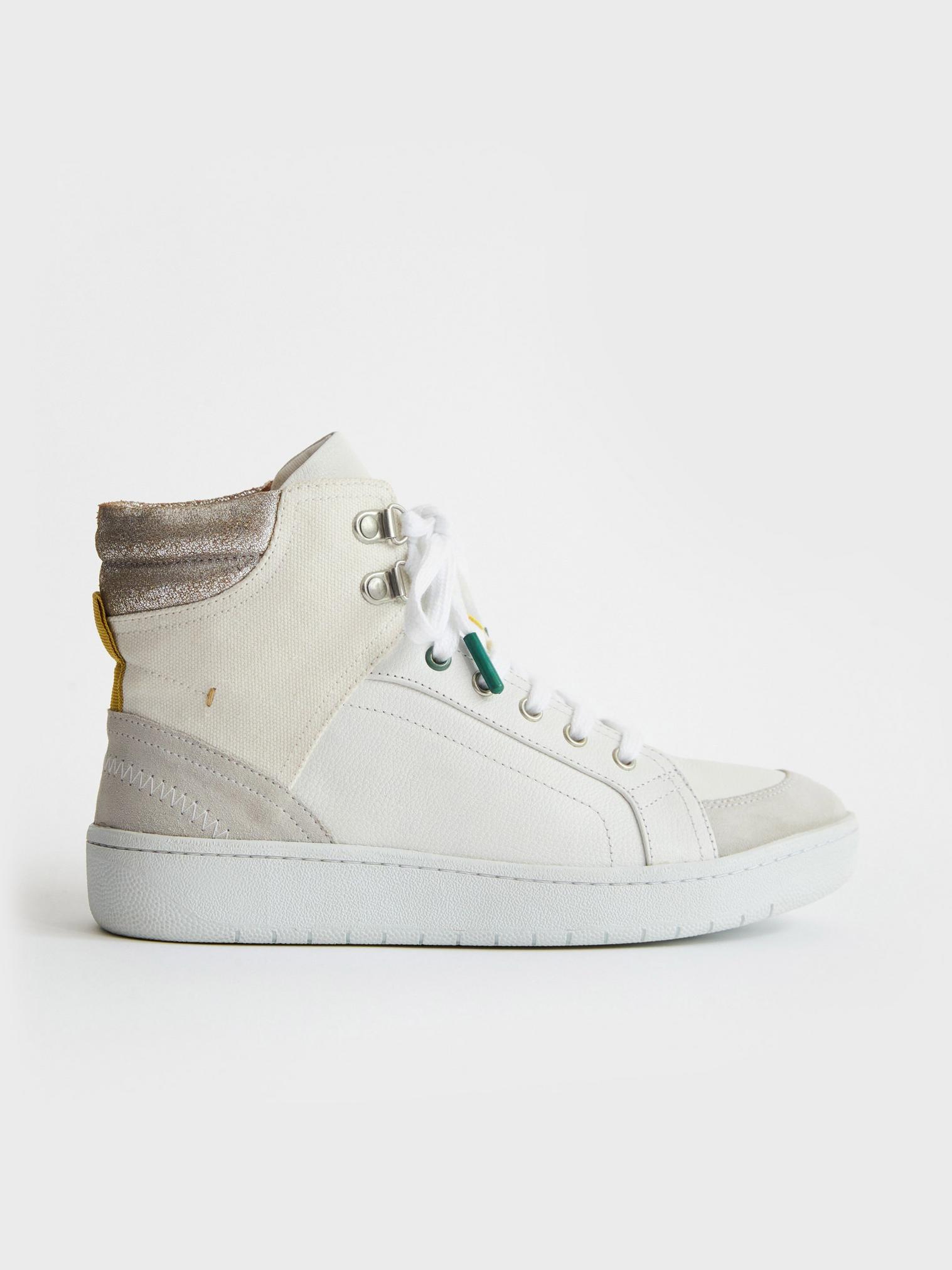 Leather Suede High Top Trainer in WHITE MLT - MODEL FRONT