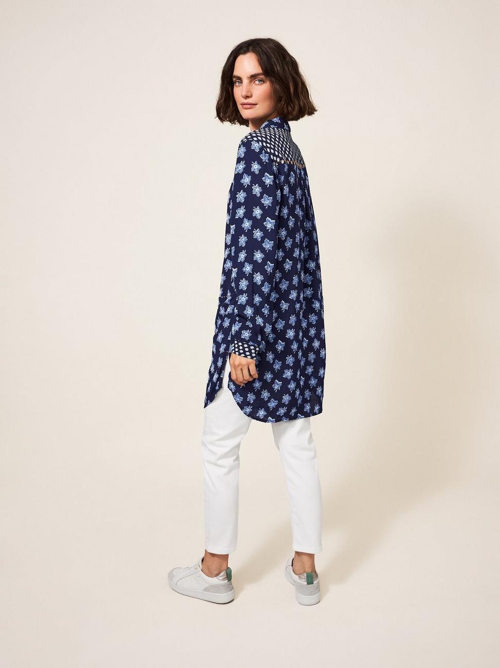 Danika Shirt Tunic in NAVY MULTI - MODEL FRONT