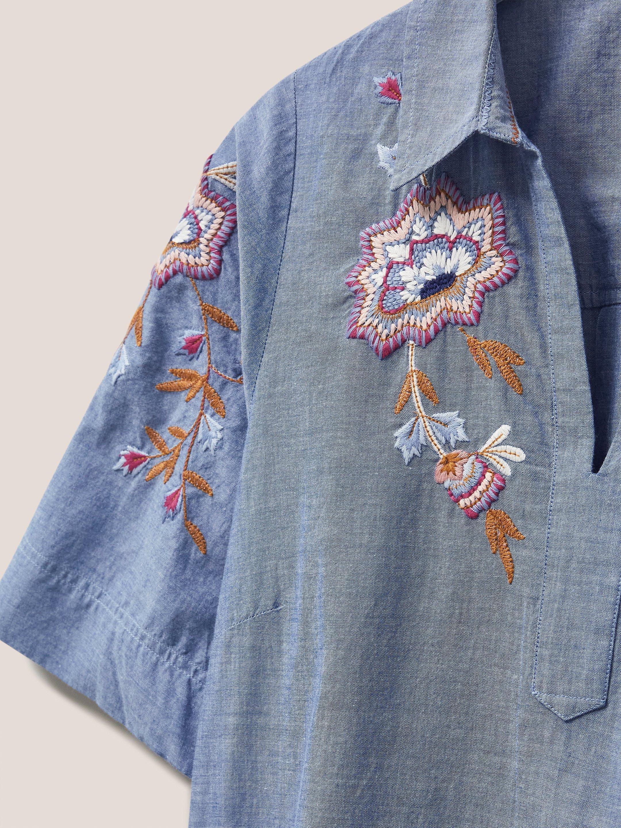 Savannah Embroidered Tunic in CHAMB BLUE - FLAT DETAIL