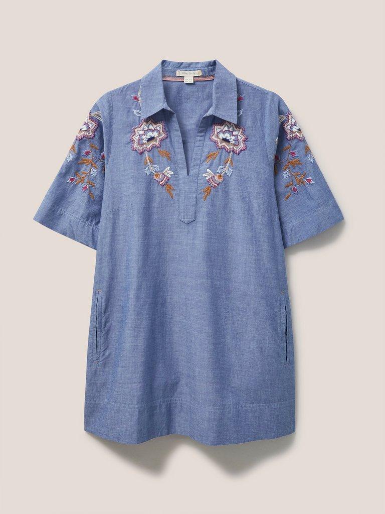 Savannah Embroidered Tunic in CHAMB BLUE - FLAT FRONT