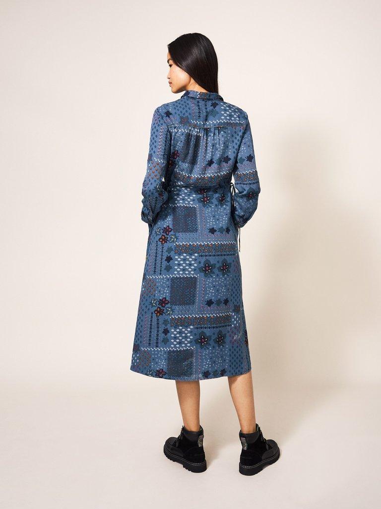 Nora Tencel Shirt Dress in BLUE MLT - MODEL BACK