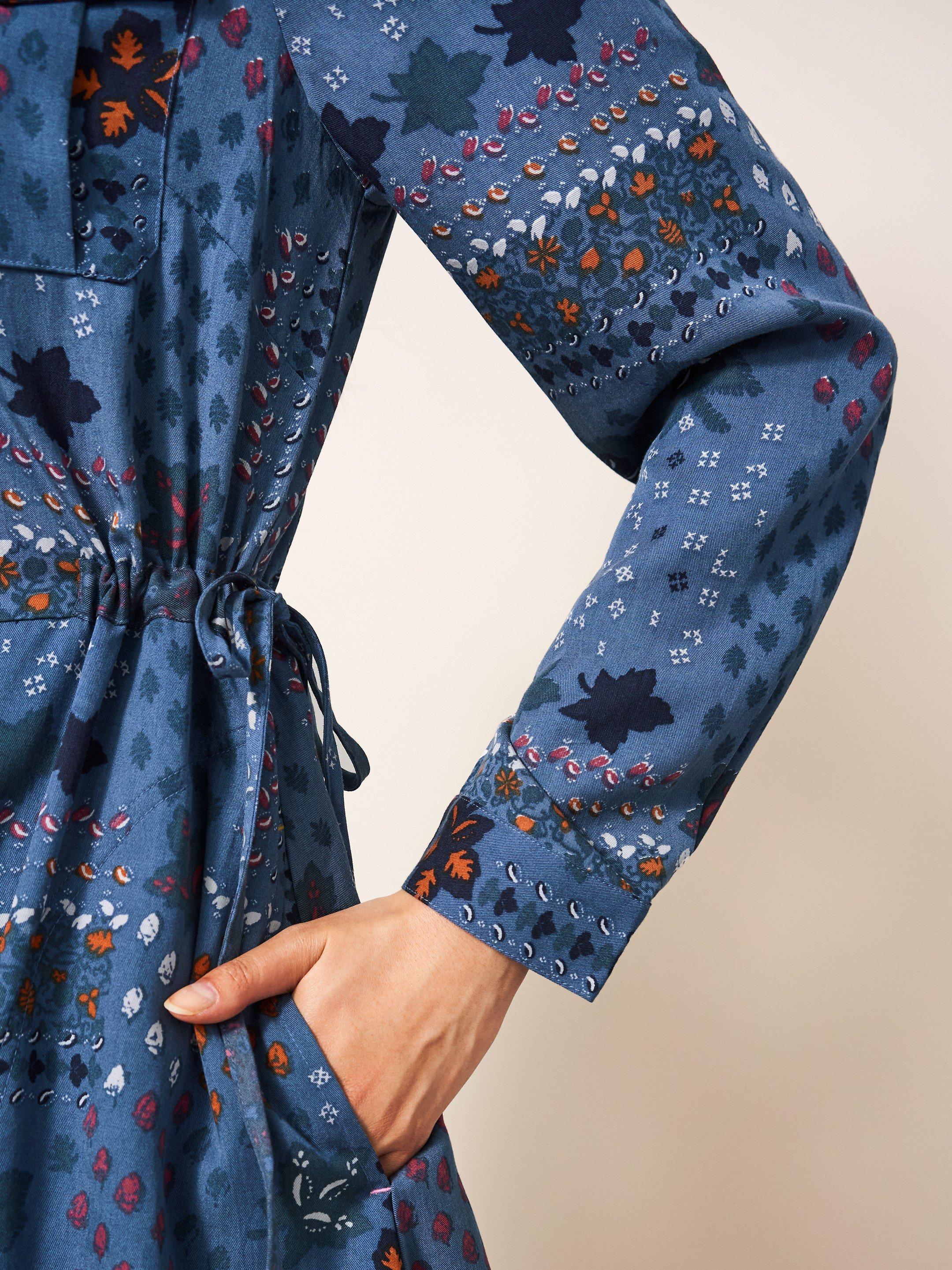 Nora Tencel Shirt Dress in BLUE MLT - MODEL DETAIL