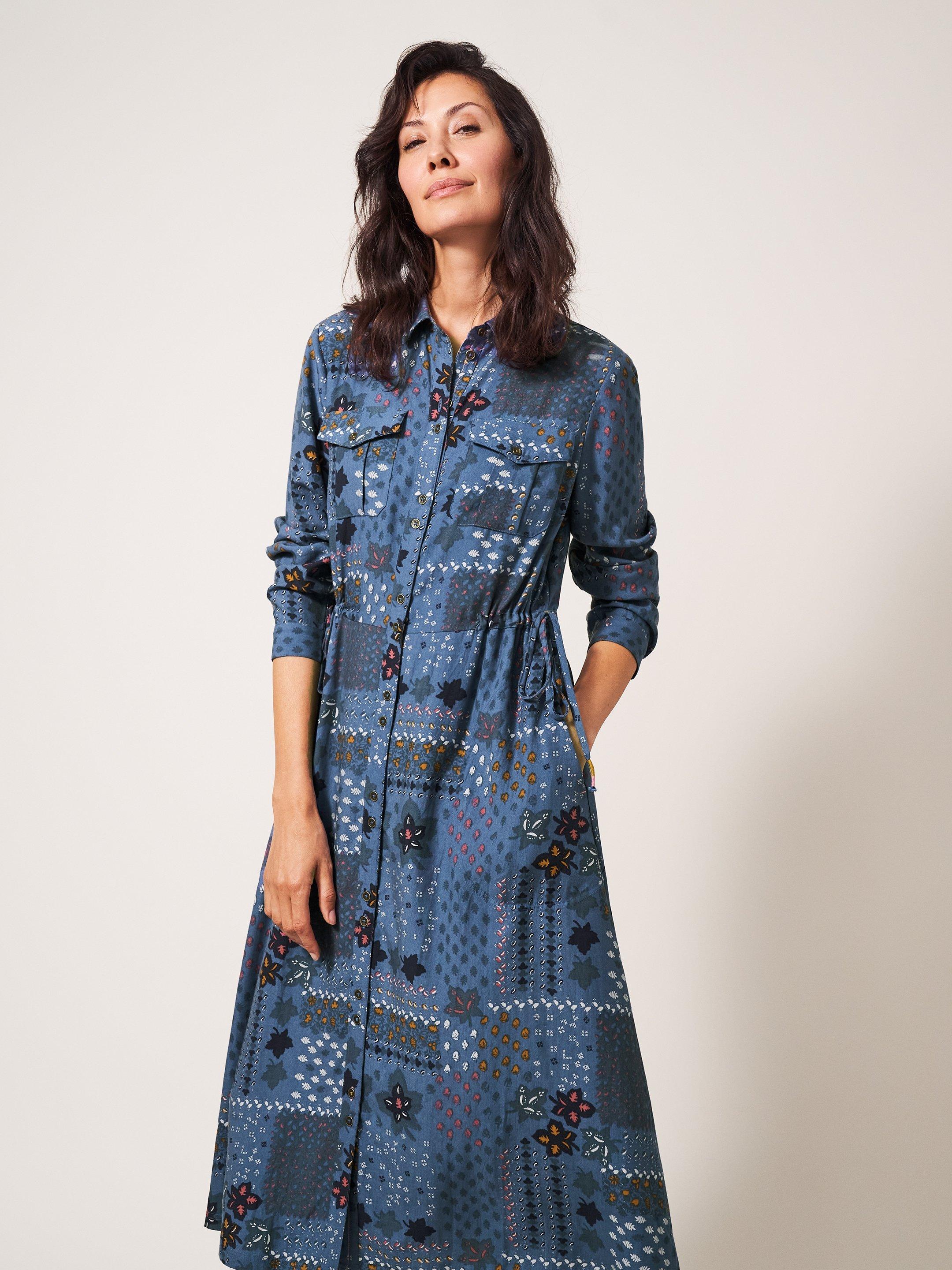 Nora Tencel Shirt Dress in BLUE MULTI | White Stuff