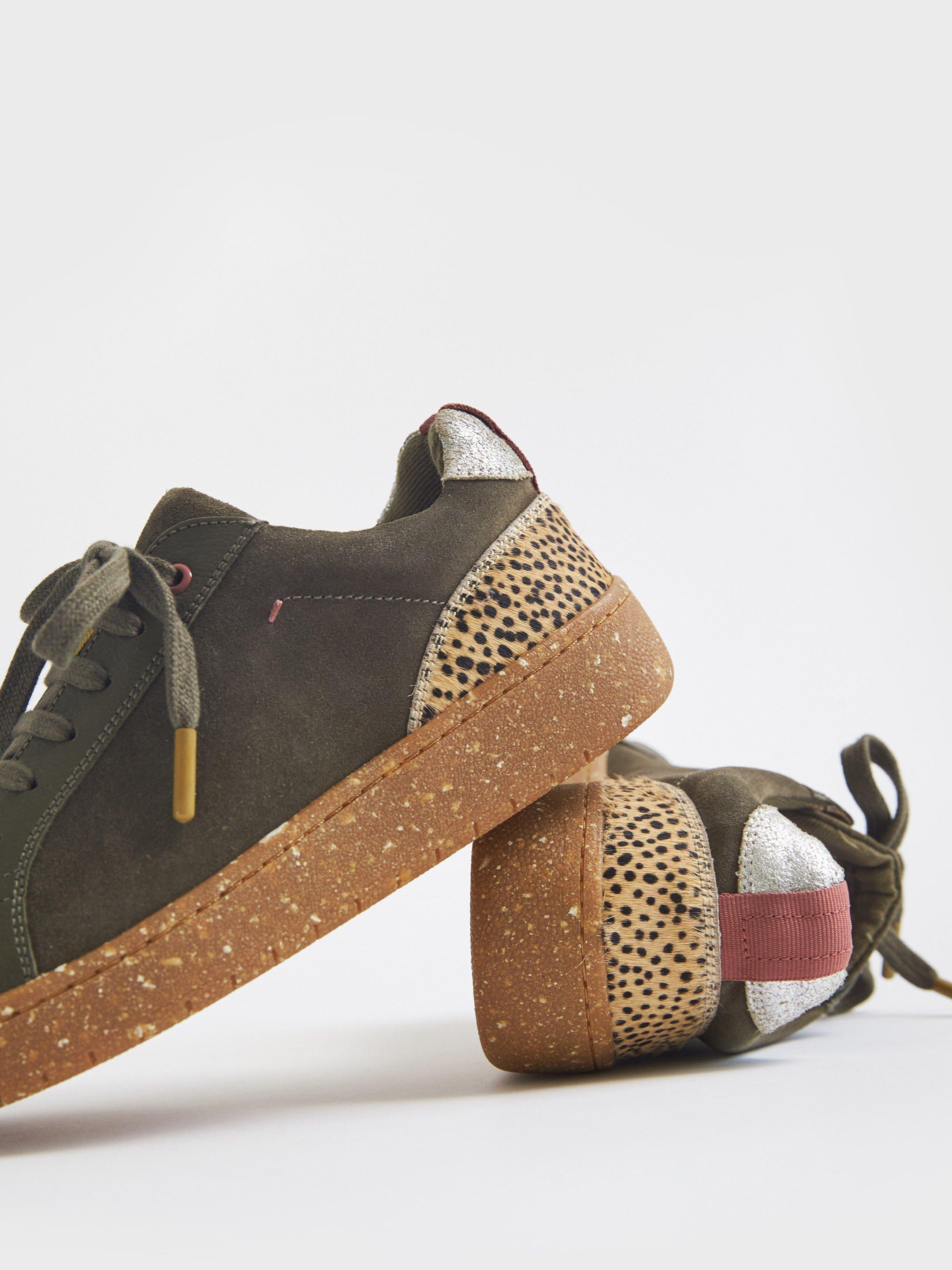Leather Suede Versatile Trainer  in KHAKI GRN - FLAT BACK