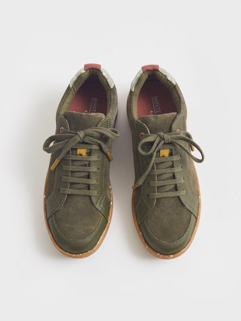 Leather Suede Versatile Trainer  in KHAKI GRN - FLAT DETAIL